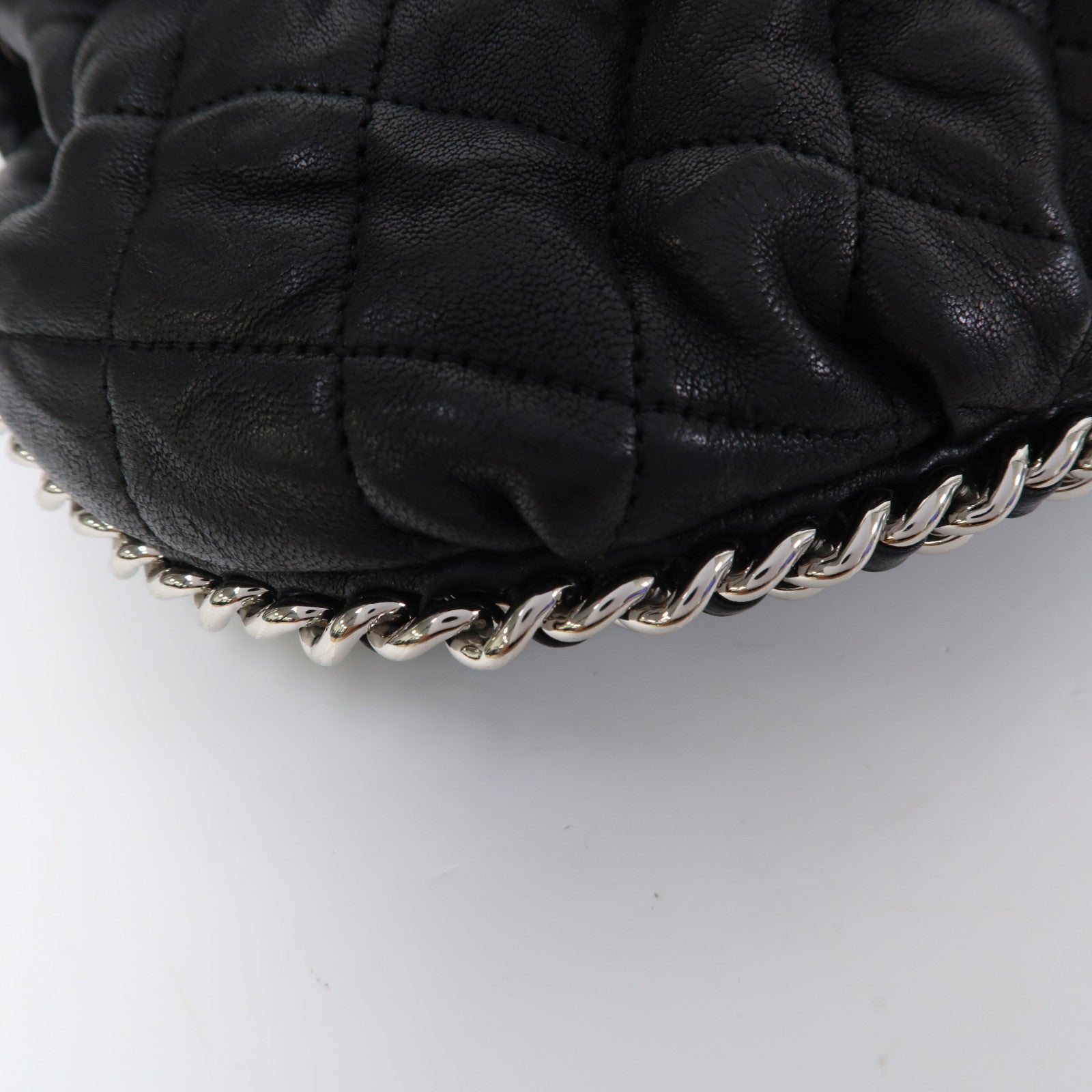 CHANEL 菱格牛皮皮革Chain Shoulder Bag銀扣鏈帶肩背袋黑色