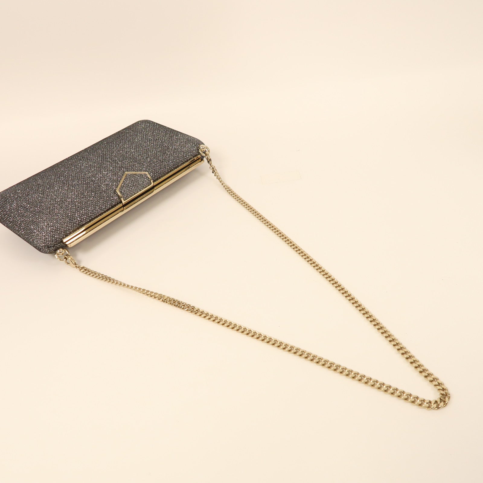 JIMMY CHOO 布料Ellipse Glitter Clutch bag金扣鏈帶肩背袋銀色