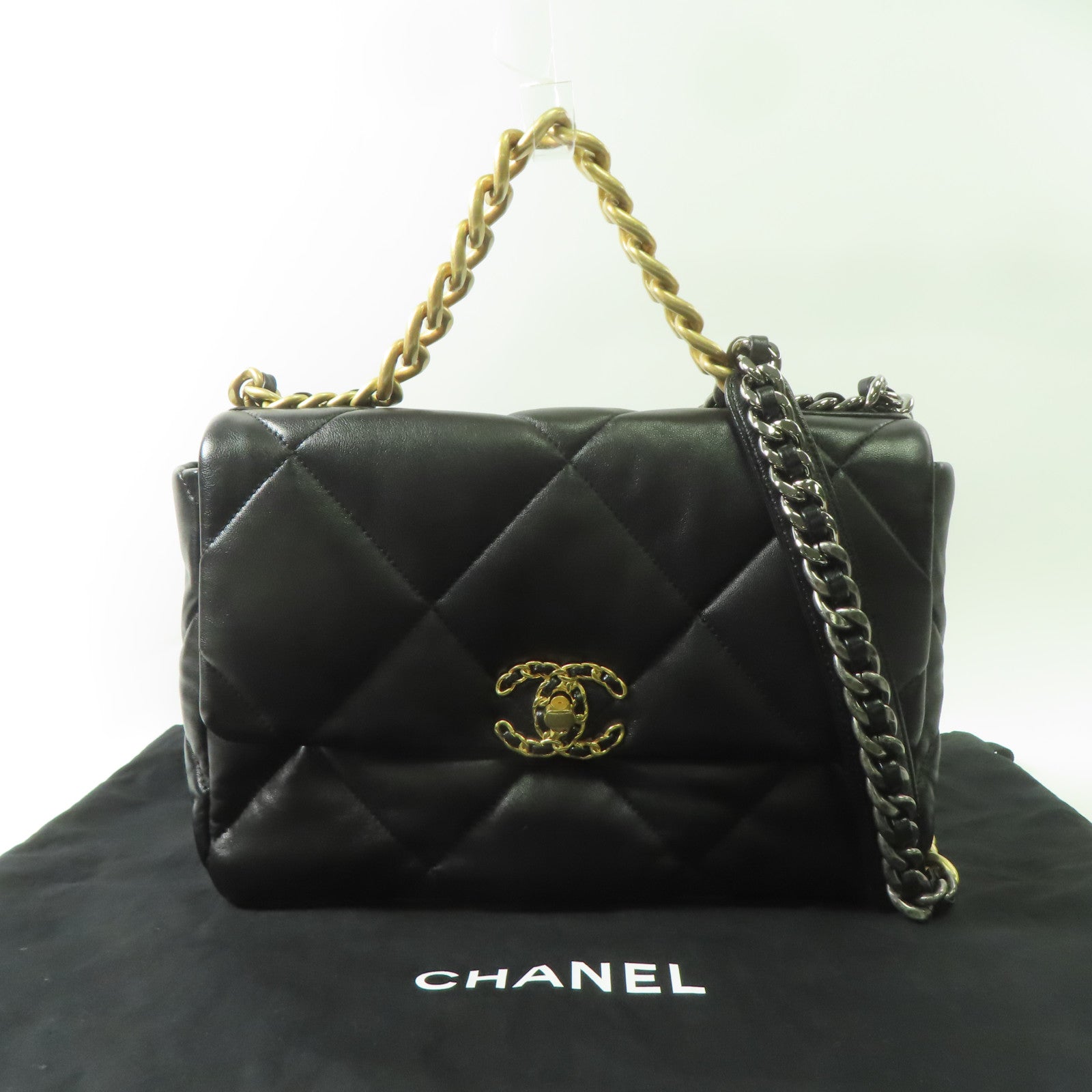 CHANEL 羊皮皮革Chanel 19手挽肩背兩用袋黑色