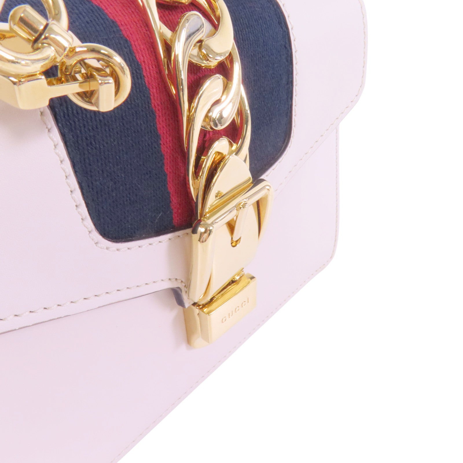 GUCCI GG GHW Sylvie Mini Handbag Shoulder Bag 470270 Calfskin Leather White