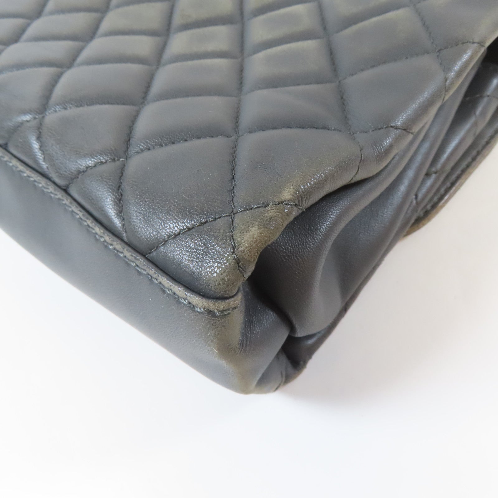 CHANEL 菱格羊皮皮革Chain Shoulder Bag銀扣鏈帶肩背袋灰色