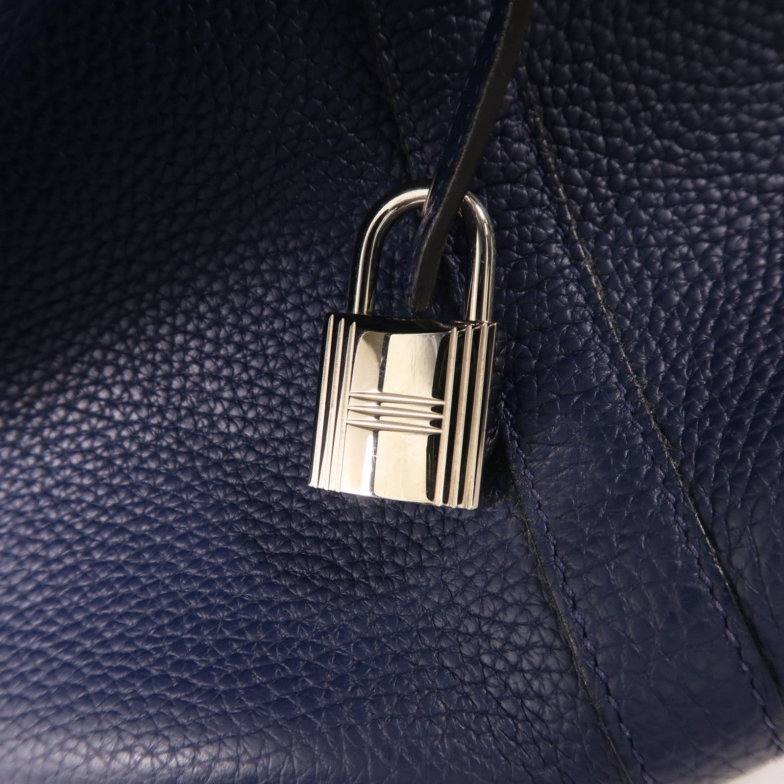 HERMES Clemence皮革Picotin GM銀扣手挽袋Bleu Nuit