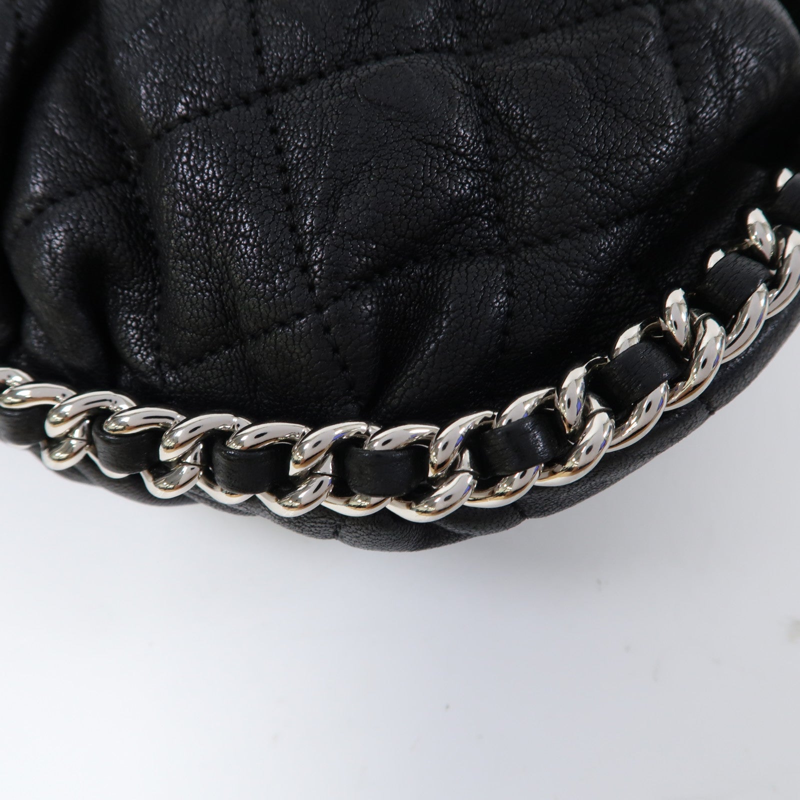 CHANEL 菱格牛皮皮革Chain Shoulder Bag銀扣鏈帶肩背袋黑色