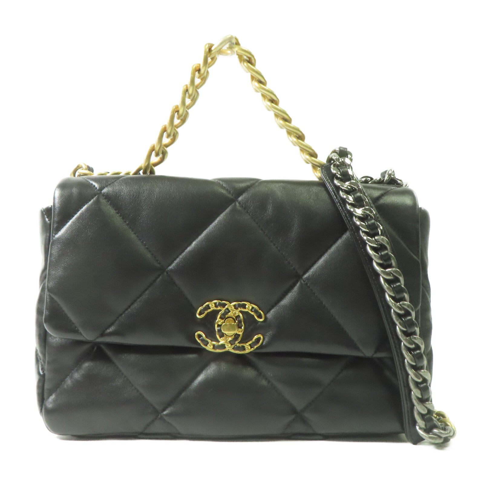 CHANEL 羊皮皮革Chanel 19手挽肩背兩用袋黑色
