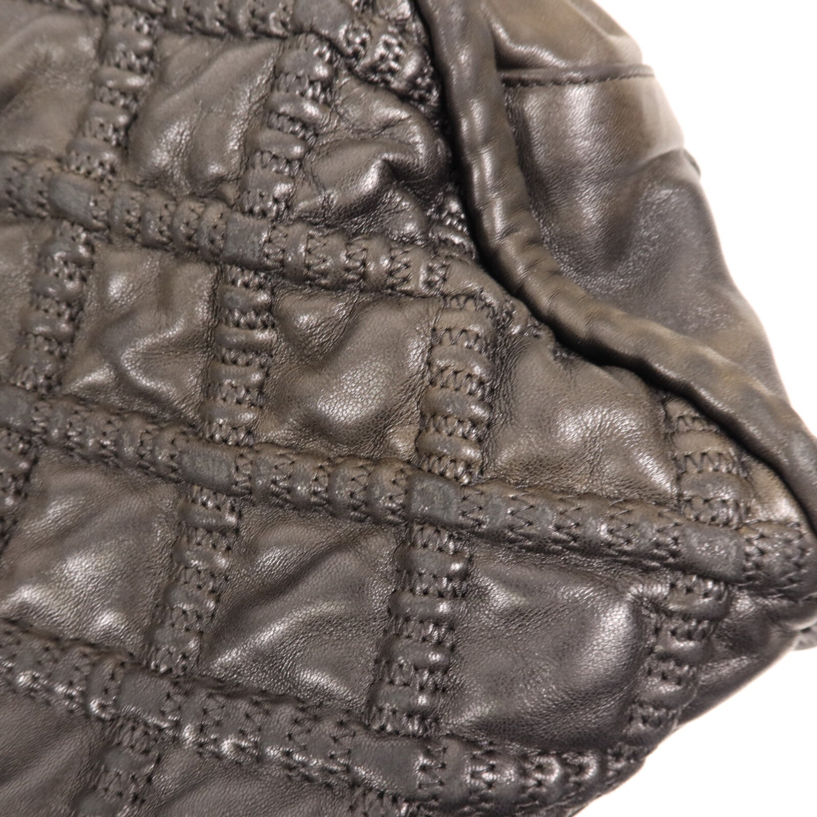 CHANEL 羊皮皮革Boston Bag銀扣手挽袋