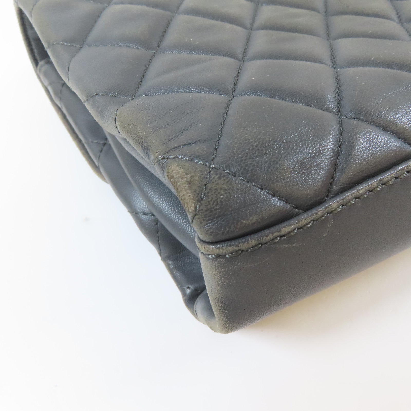 CHANEL 菱格羊皮皮革Chain Shoulder Bag銀扣鏈帶肩背袋灰色
