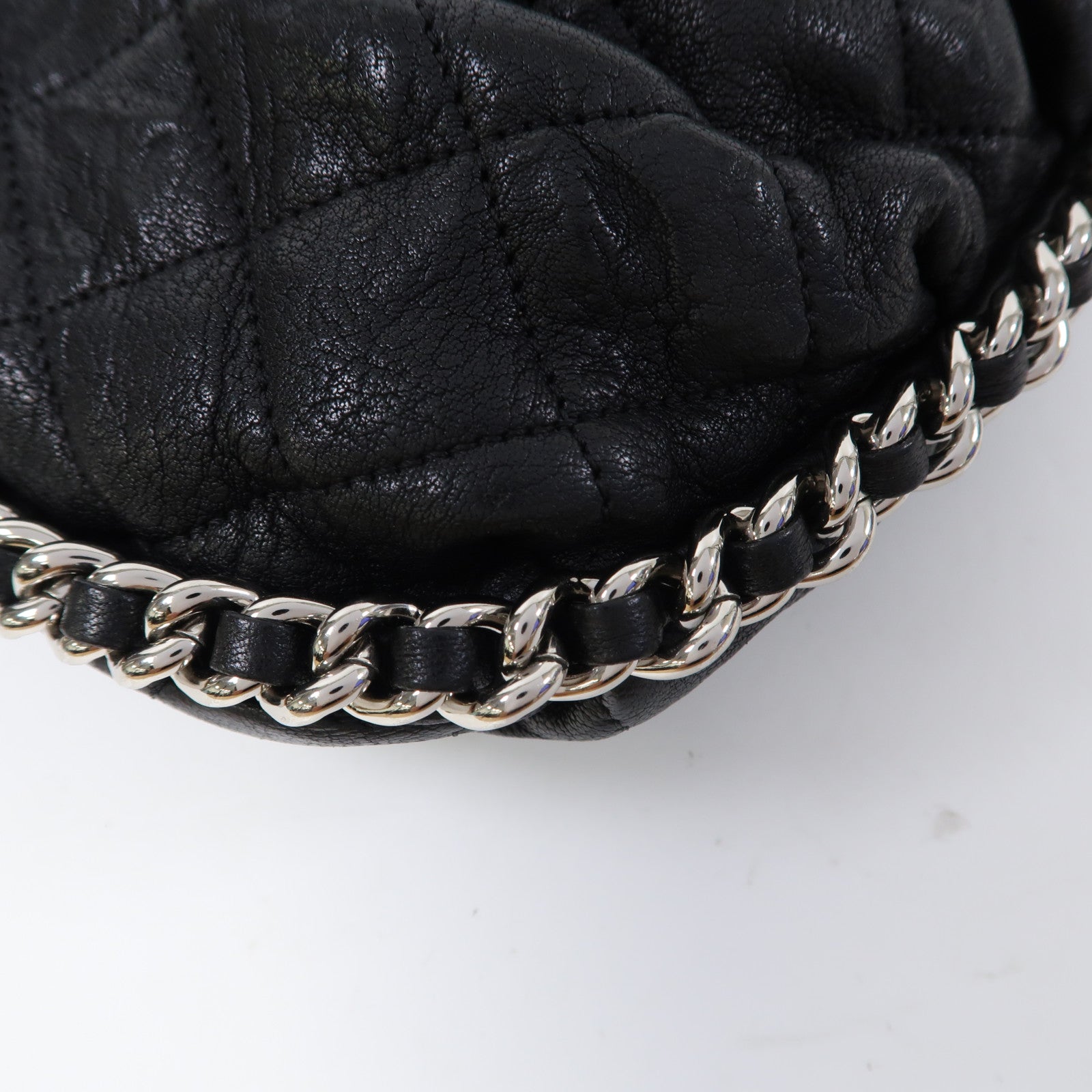 CHANEL 菱格牛皮皮革Chain Shoulder Bag銀扣鏈帶肩背袋黑色