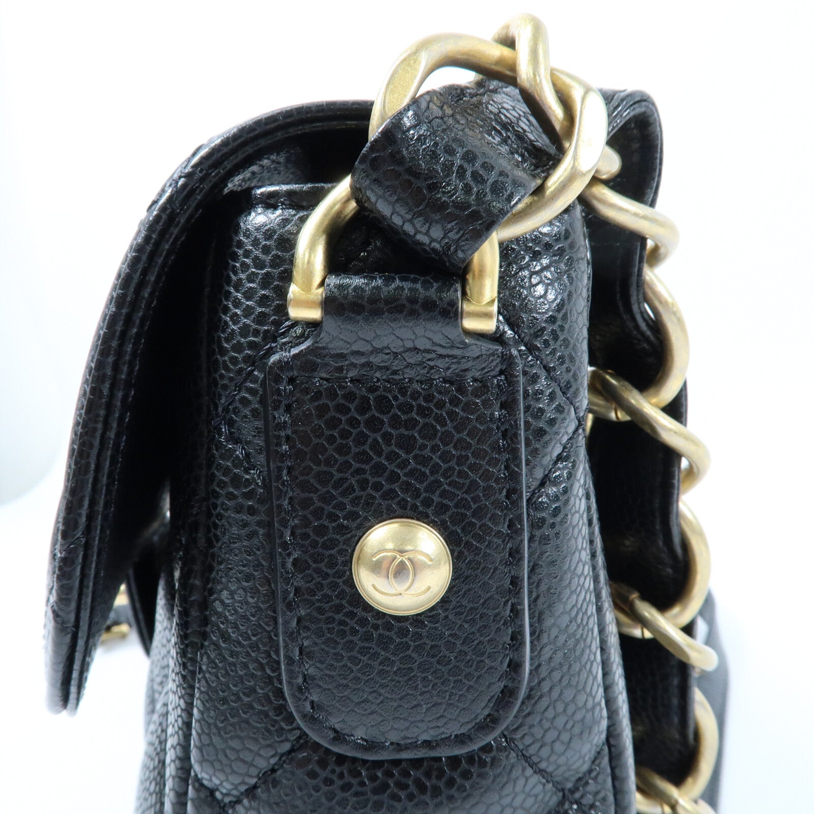 CHANEL 牛皮皮革Chain Shoulder金扣鏈帶肩背袋