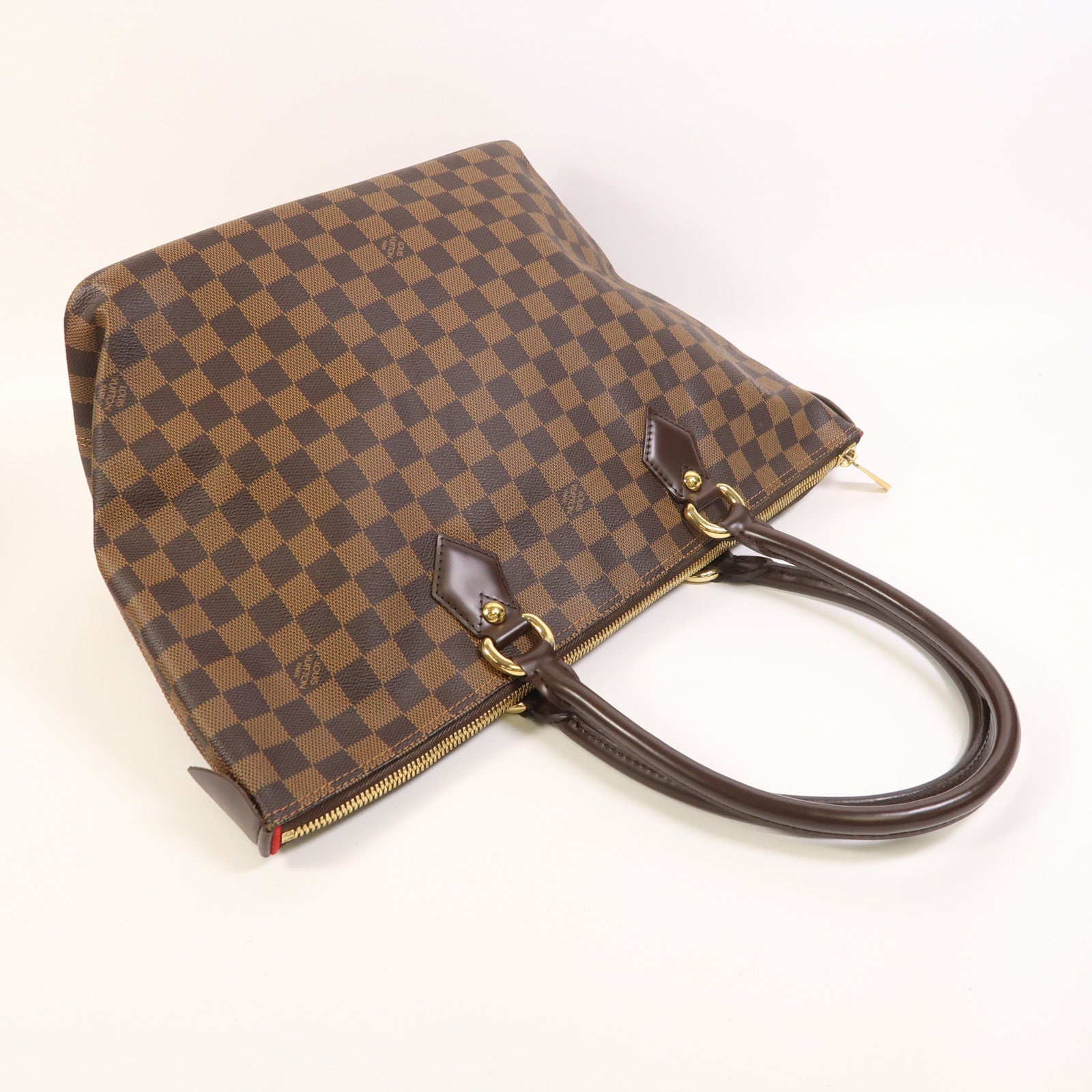 LOUIS VUITTON Damier Saleya MM金扣肩背袋/手挽袋棕色