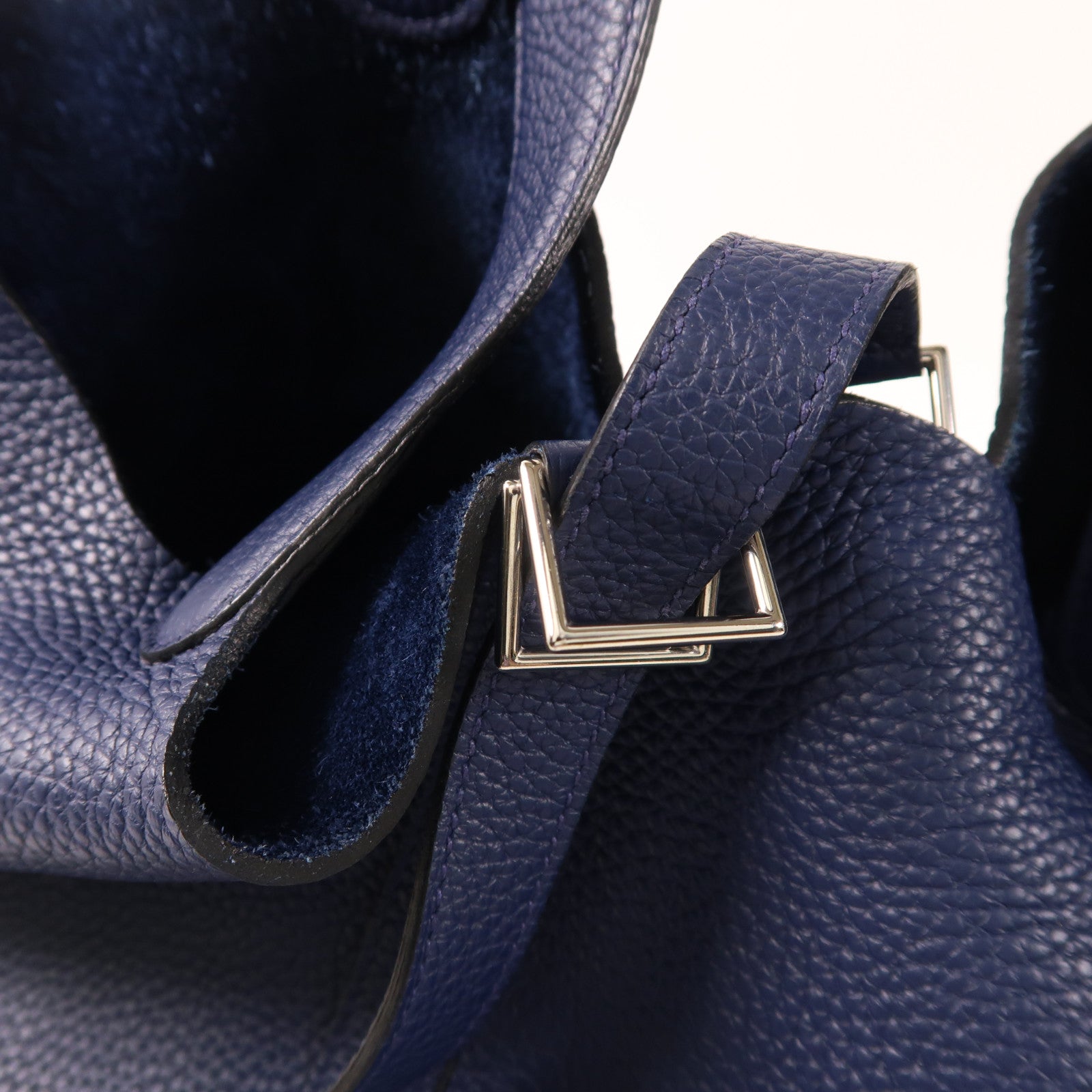 HERMES Clemence皮革Picotin GM銀扣手挽袋Bleu Nuit