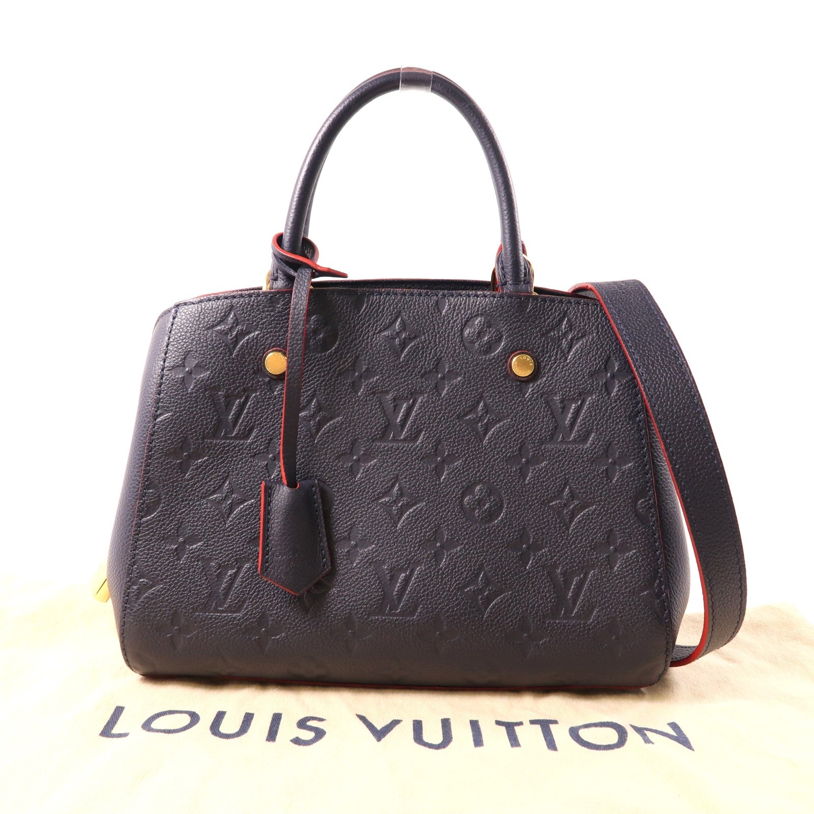 LOUIS VUITTON Monogram Empreinte Montaigne BB金扣手挽肩背兩用袋深藍色