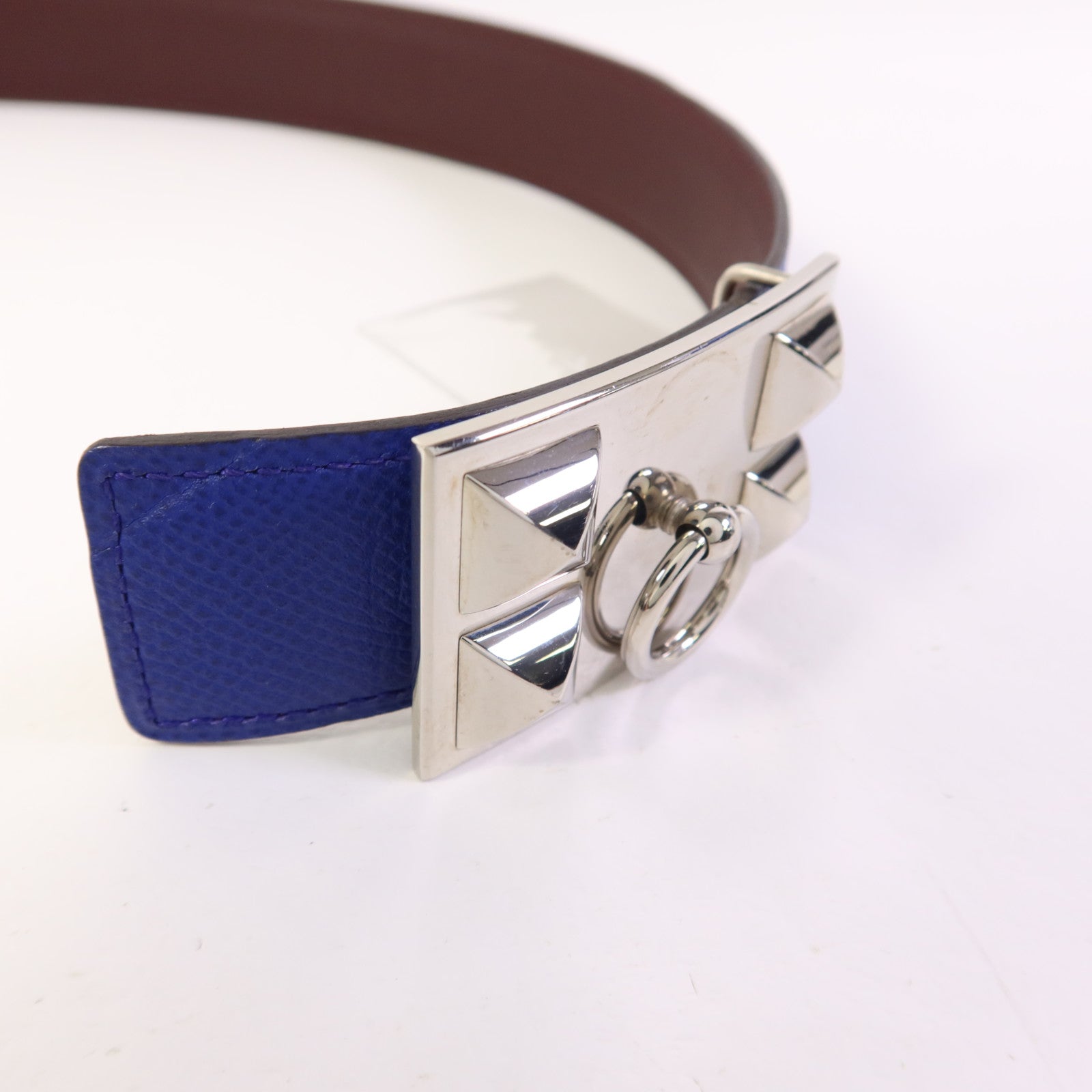 HERMES 【激減優惠】Epsom皮革Collier de Chein Belt銀扣皮帶