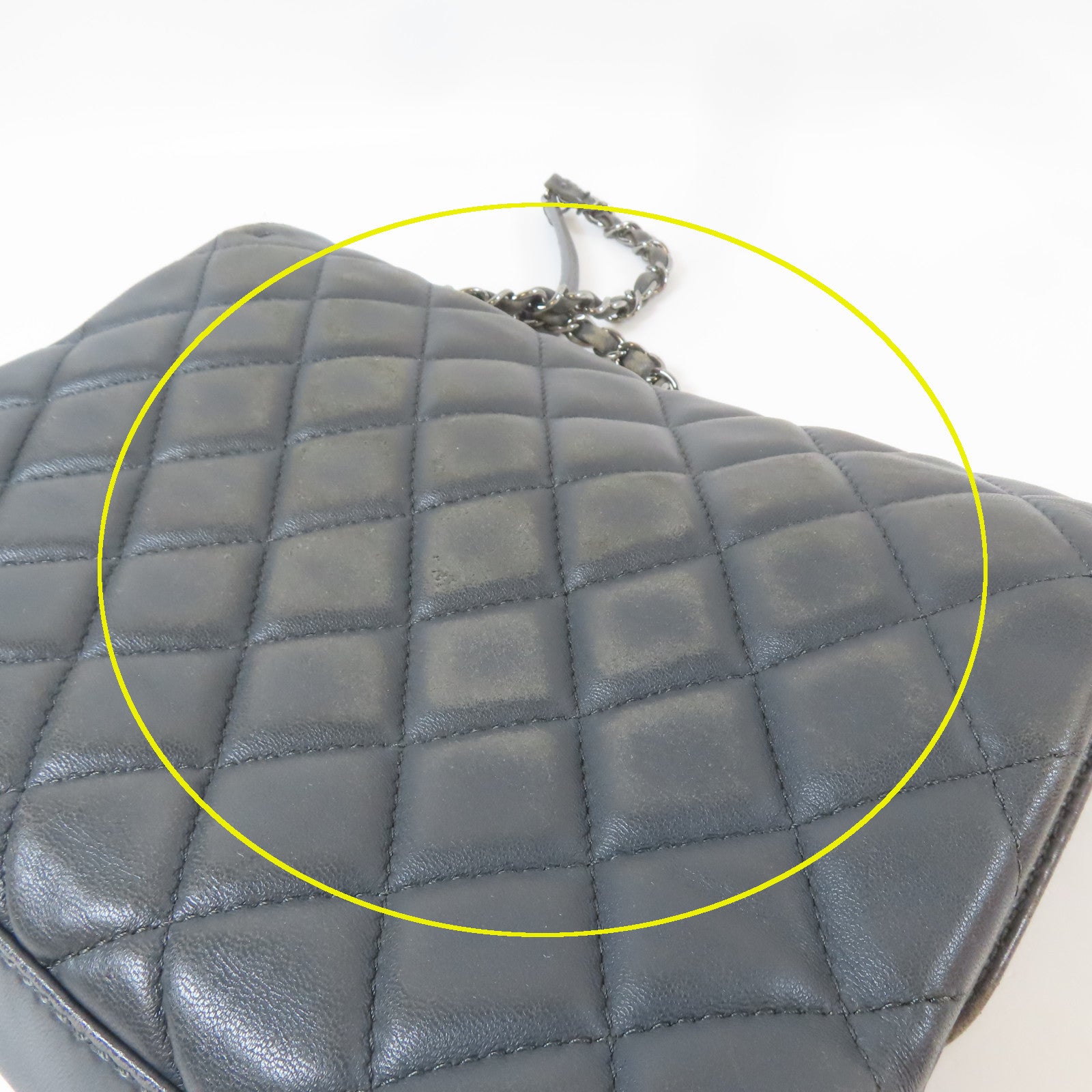 CHANEL 菱格羊皮皮革Chain Shoulder Bag銀扣鏈帶肩背袋灰色