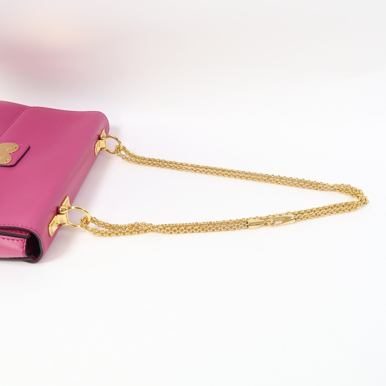 Valentino 【激減優惠】牛皮皮革Chain Shoulder金扣鏈帶肩背袋粉紅色