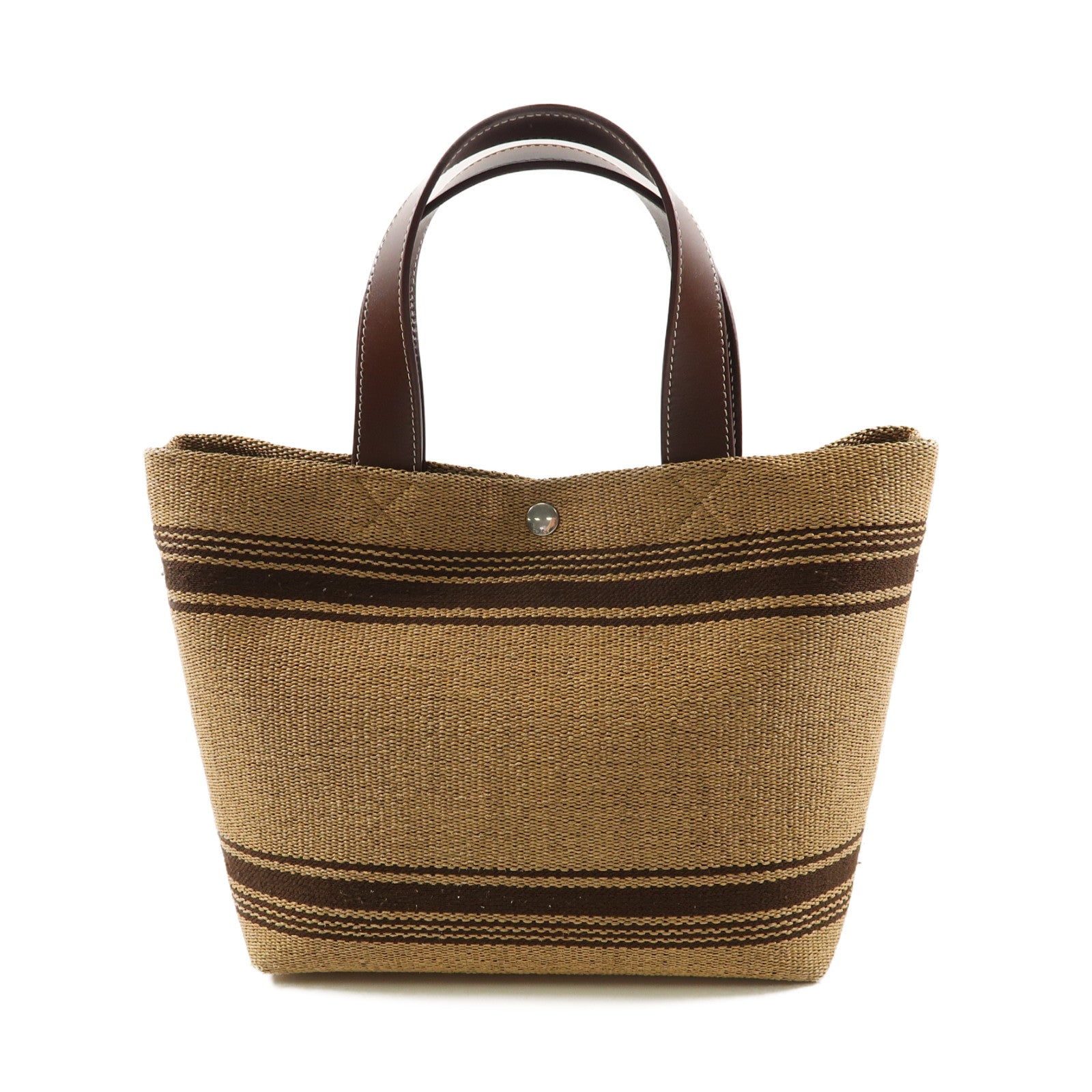 CELINE 【激減優惠】Raffia/牛皮皮革Mini Cabas銀扣手挽肩背兩用袋啡色