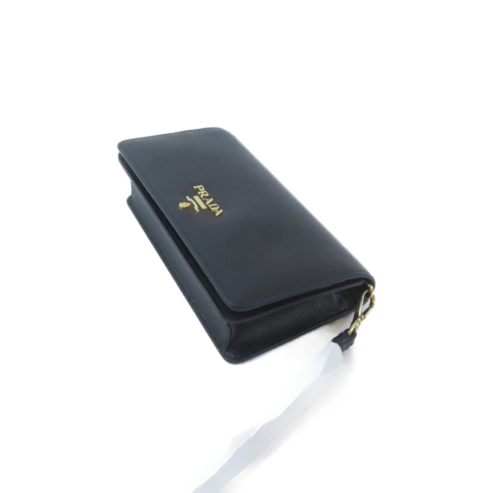 PRADA Saffiano皮革Miniborse金扣鏈帶肩背袋黑色