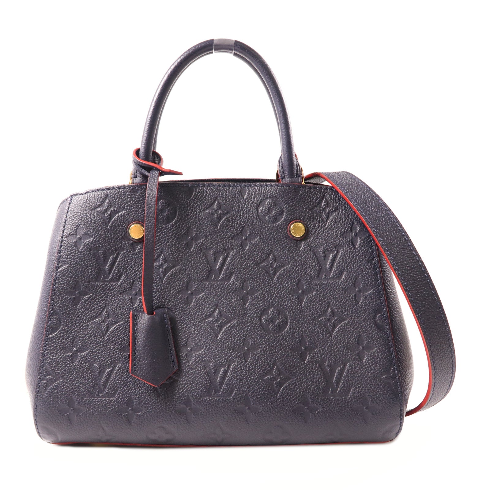 LOUIS VUITTON Monogram Empreinte Montaigne BB金扣手挽肩背兩用袋深藍色