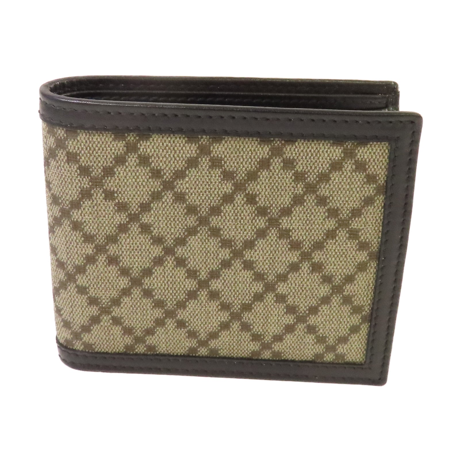 GUCCI 【激減優惠】牛皮皮革/帆布Diamante Bifold Short Wallet短錢包啡色