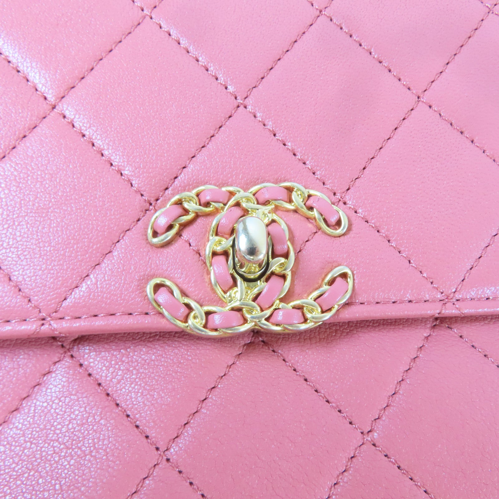 CHANEL 菱格羊皮皮革Chanel 19 Top Handle Bag金扣手挽肩背兩用袋粉紅色