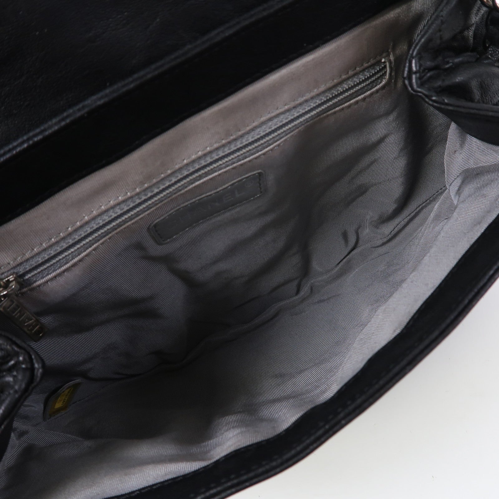 CHANEL 菱格牛皮皮革Chain Shoulder Bag銀扣鏈帶肩背袋黑色