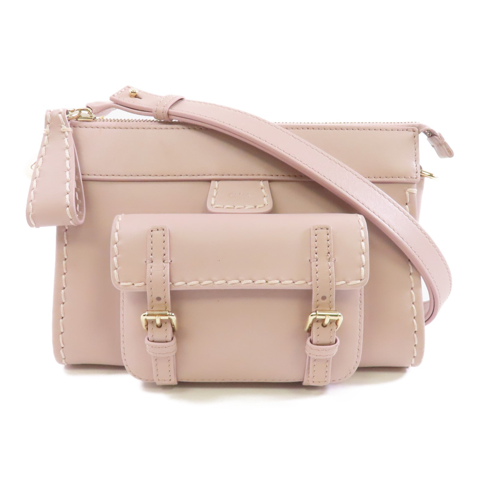 Chloe 牛皮皮革Shoulder Bag金扣肩背袋粉紅色