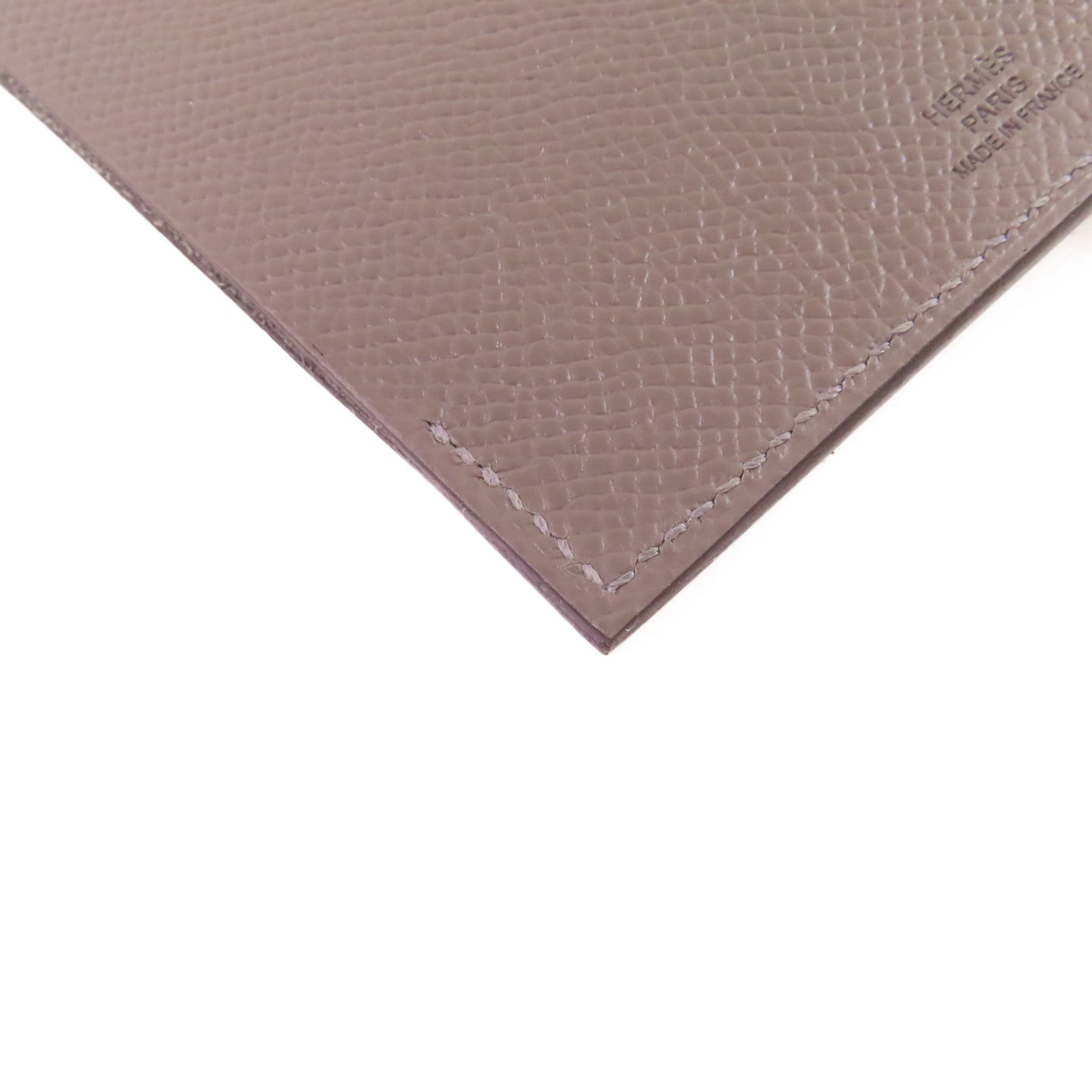HERMES Clemence皮革Passport Holder銀扣護照套Etain錫灰色