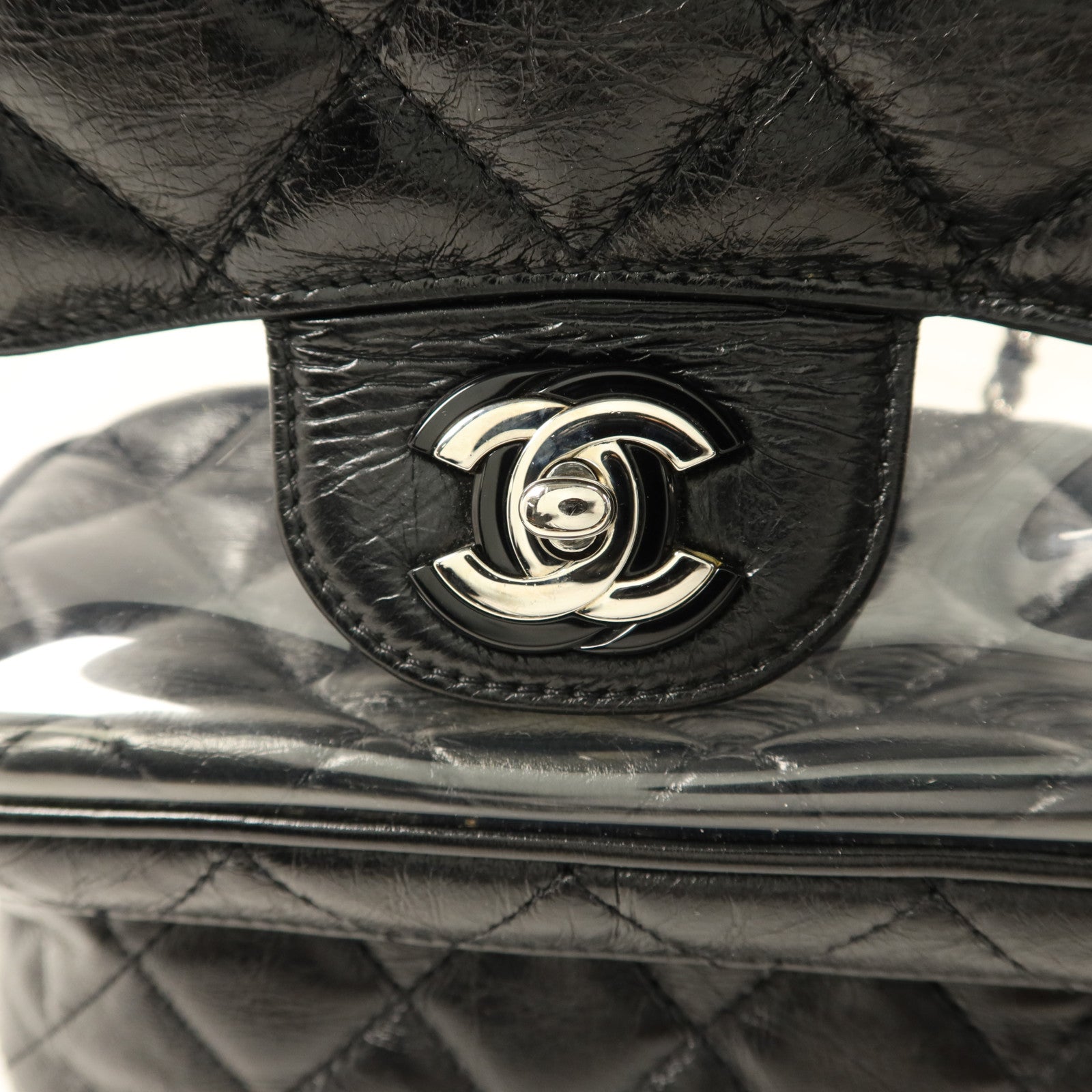 CHANEL PVC/牛皮皮革Shoulder Bag銀扣肩背袋