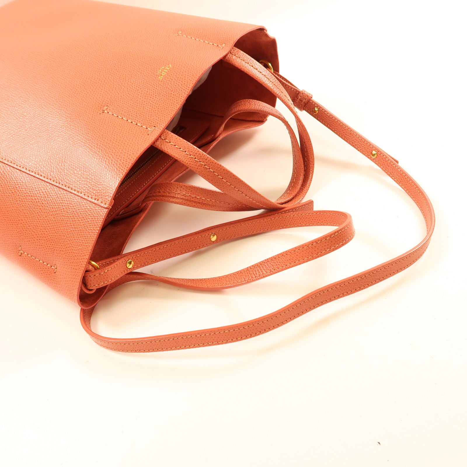 CELINE GHWV ertical Small Cabas 2 Way Bag 402412 Calfskin Leather Apricot