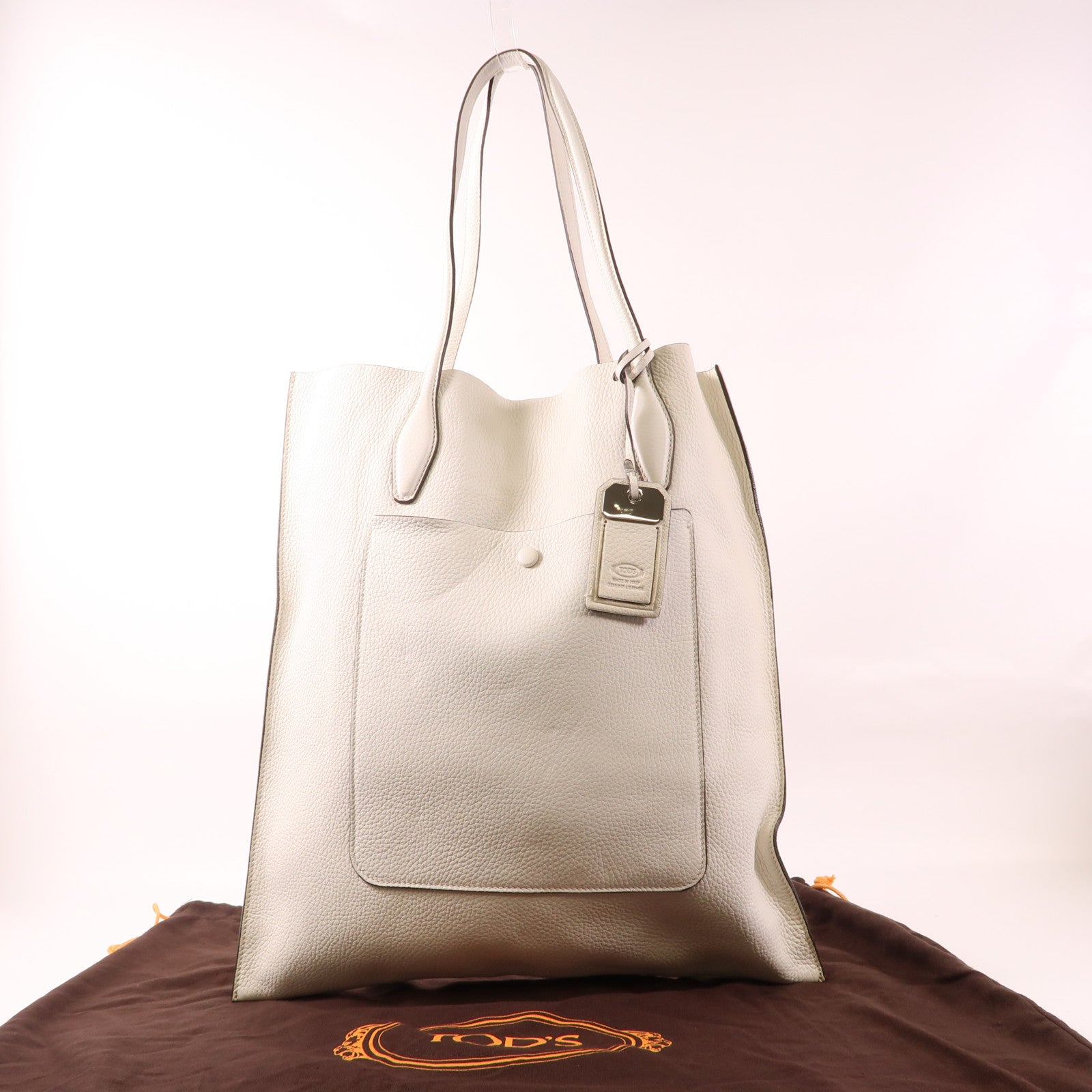 TOD'S 牛皮皮革Tote Bag銀扣肩背袋