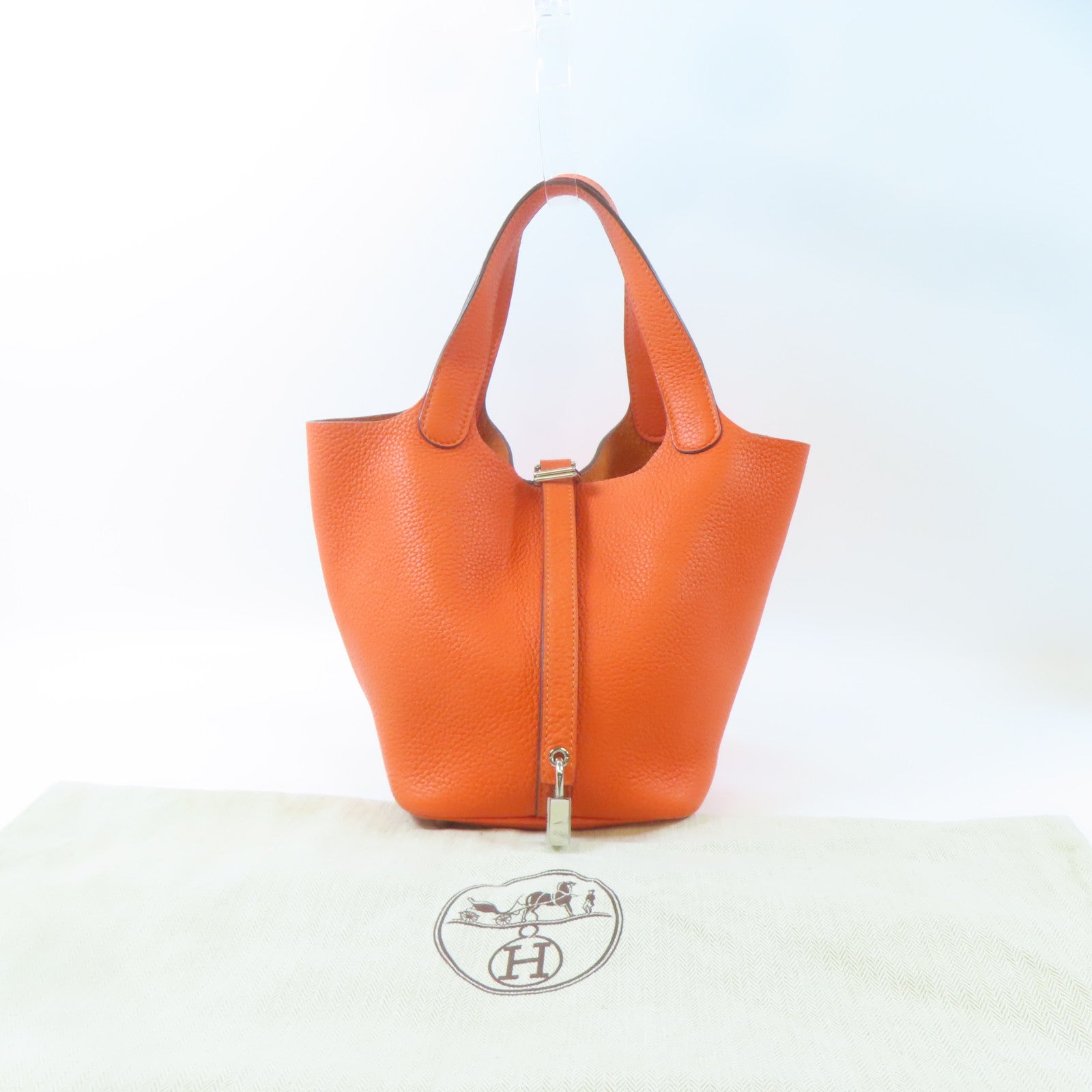 HERMES 【激減優惠】Clemence皮革Picotin PM銀扣手挽袋Orange/橙色