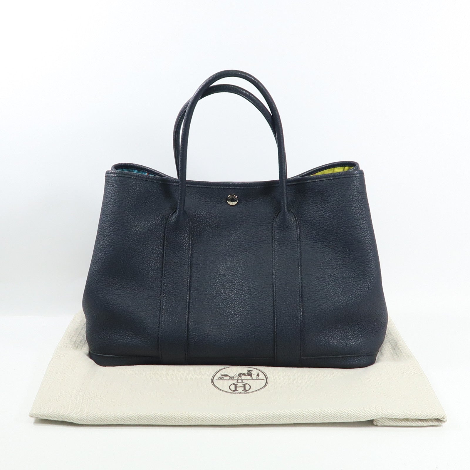 HERMES Negonda皮革Garden Party PM銀扣手挽袋Bleu Indigo