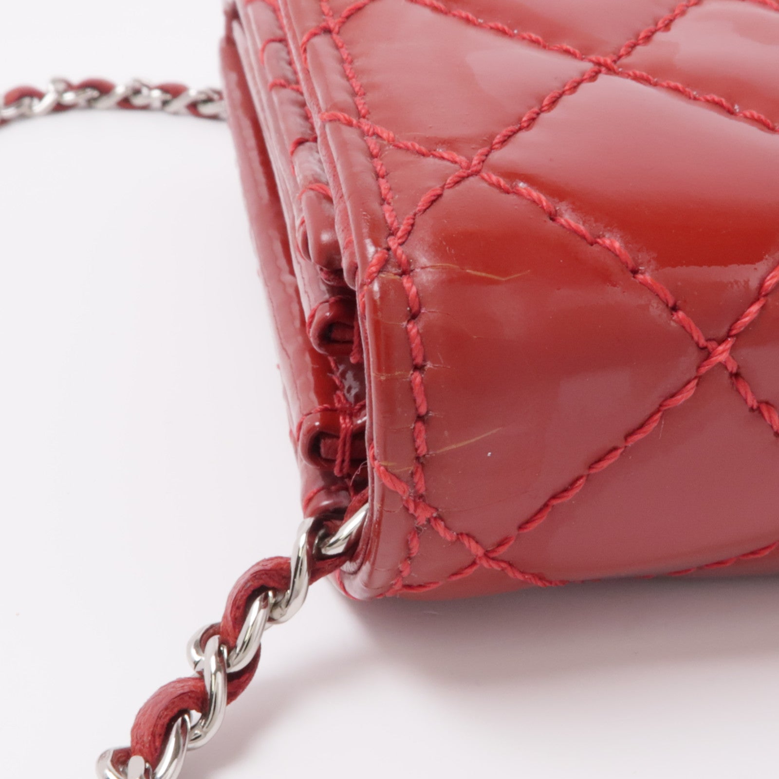 CHANEL 漆皮皮革Chain Shoulder Bag銀扣鏈帶肩背袋