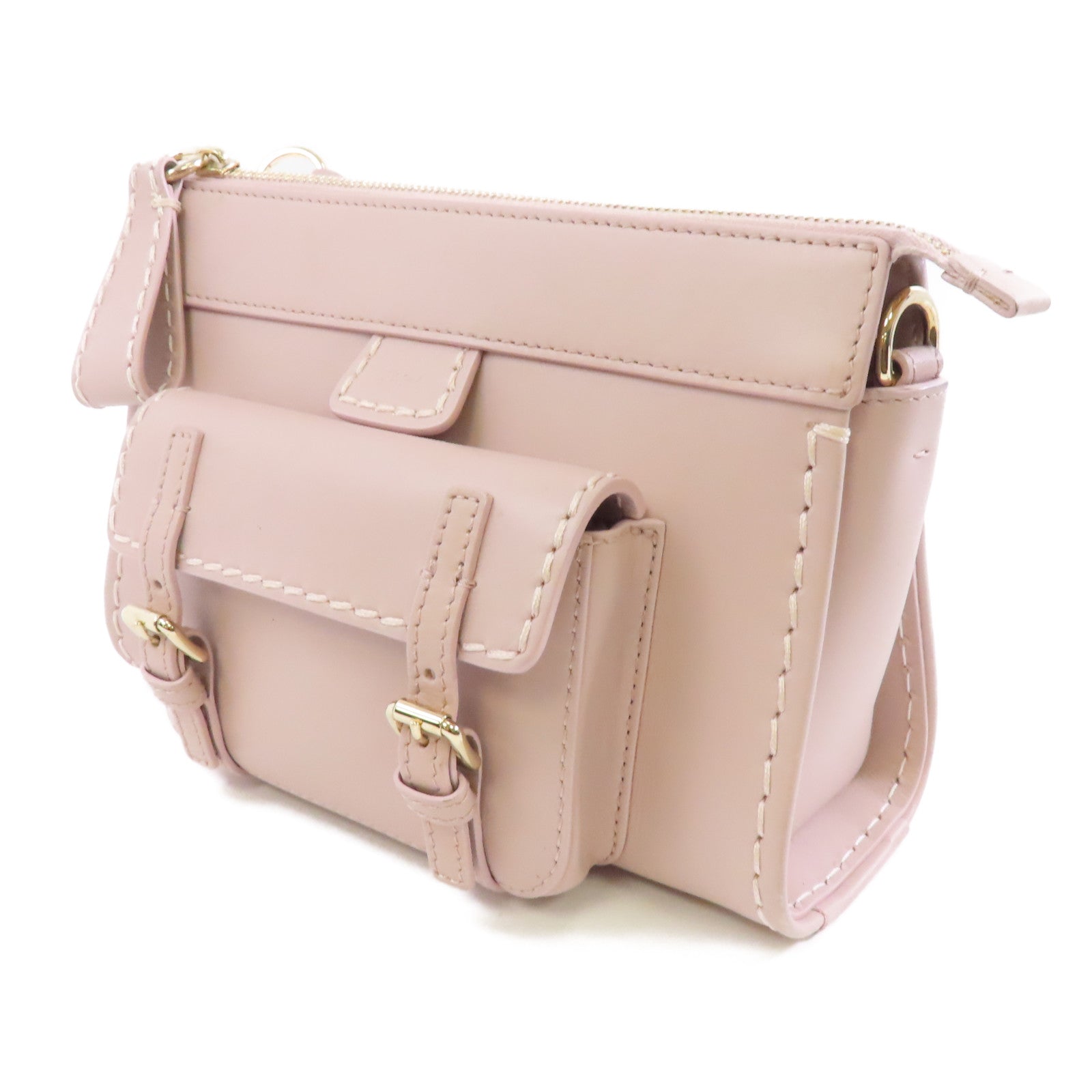 Chloe 牛皮皮革Shoulder Bag金扣肩背袋粉紅色