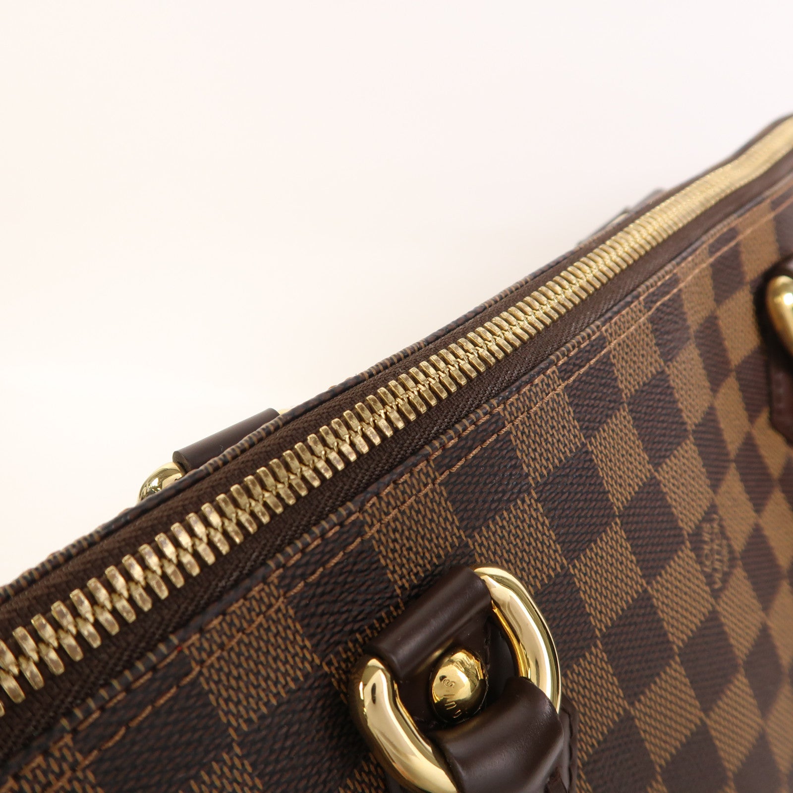 LOUIS VUITTON Damier Saleya MM金扣肩背袋/手挽袋棕色