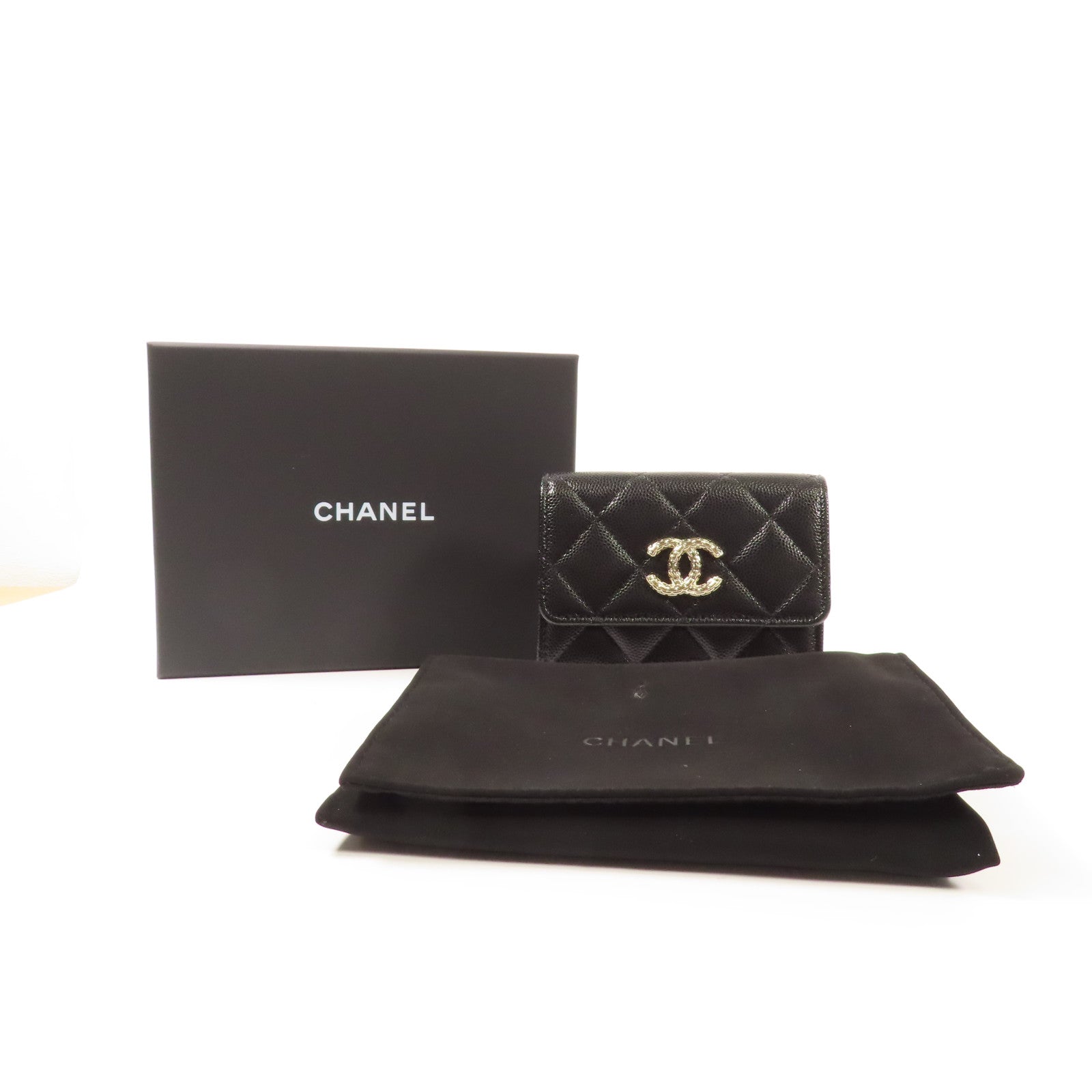 CHANEL 牛皮皮革Wallet金扣錢包