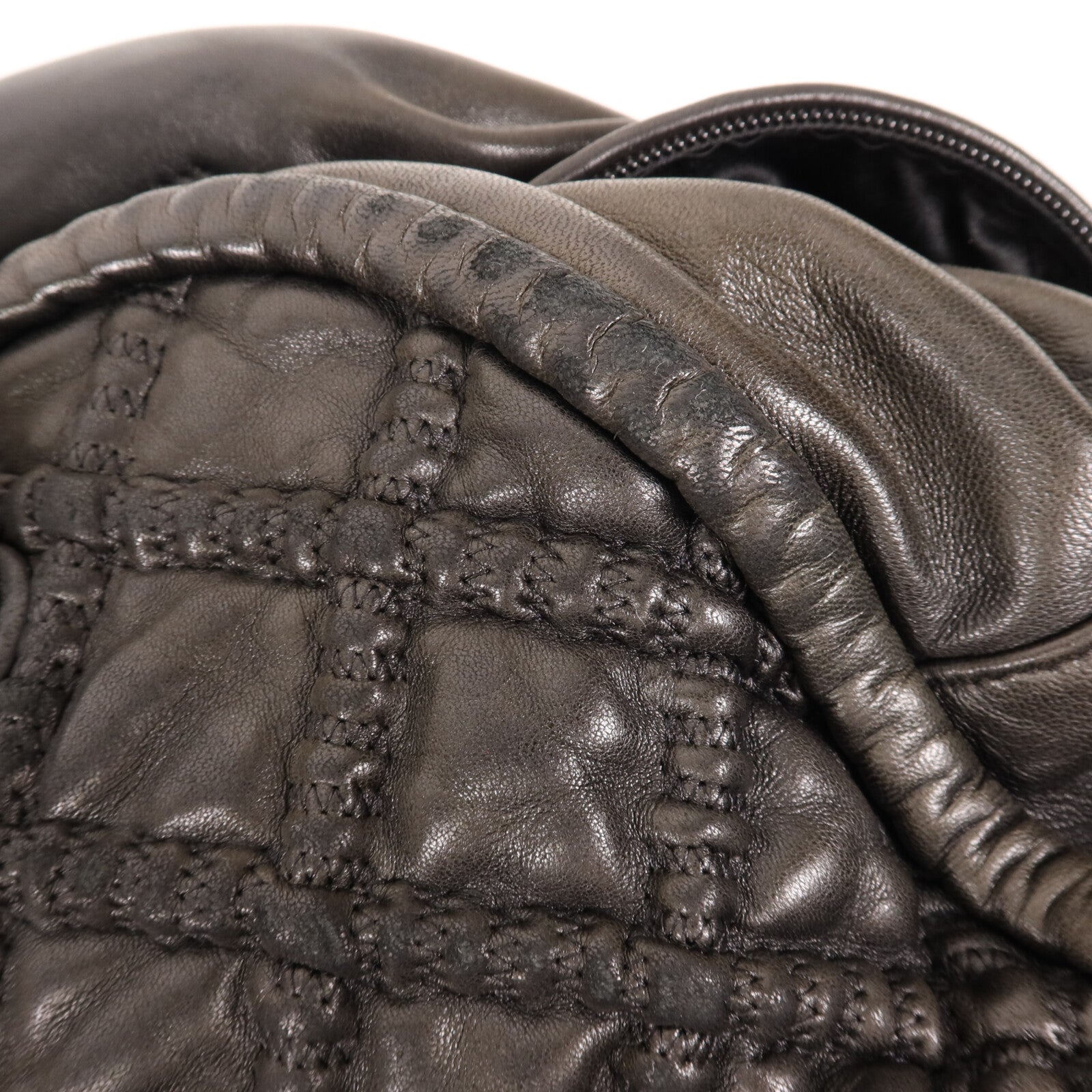 CHANEL 羊皮皮革Boston Bag銀扣手挽袋