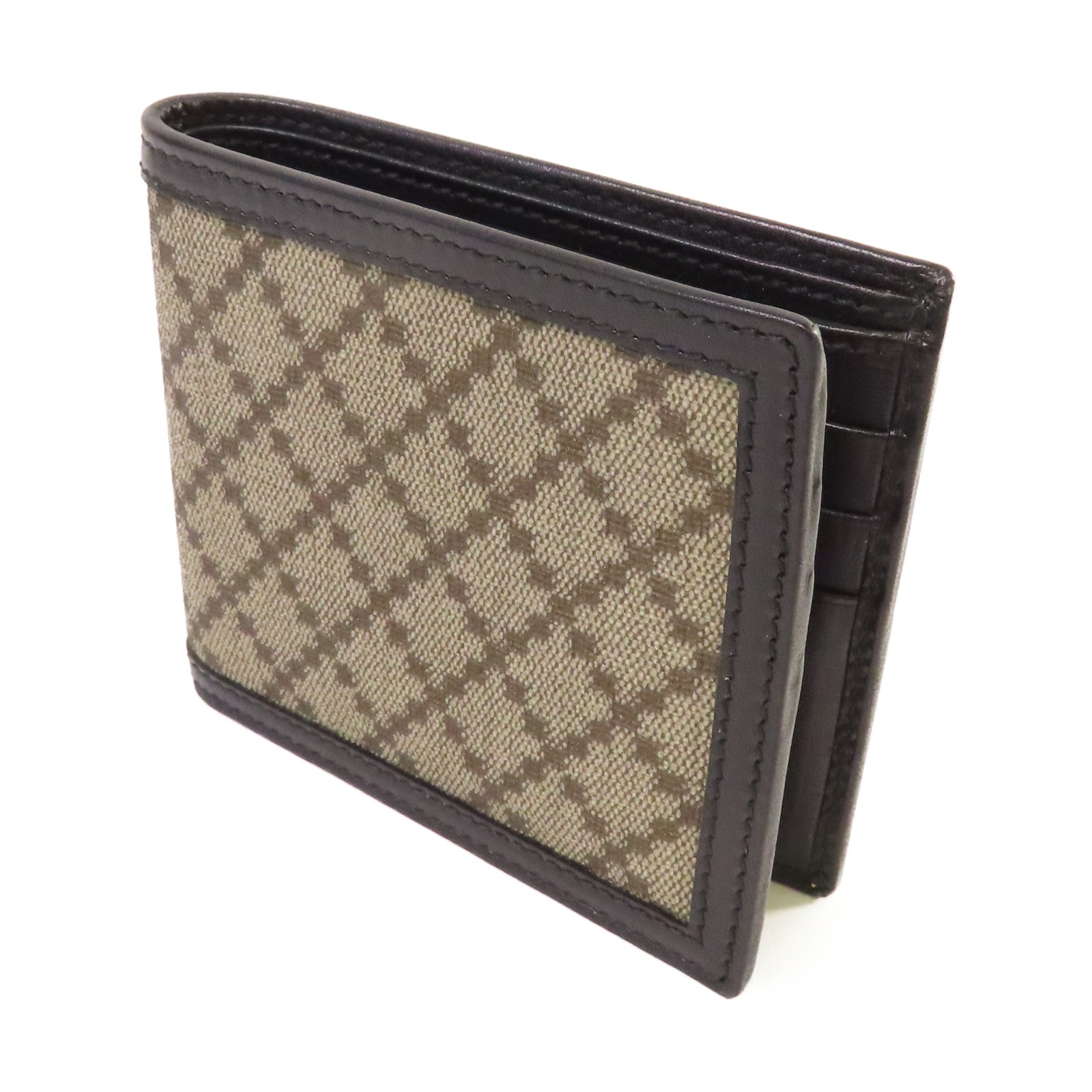 GUCCI 【激減優惠】牛皮皮革/帆布Diamante Bifold Short Wallet短錢包啡色