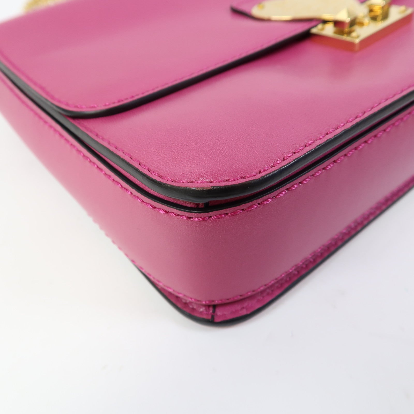 Valentino 【激減優惠】牛皮皮革Chain Shoulder金扣鏈帶肩背袋粉紅色