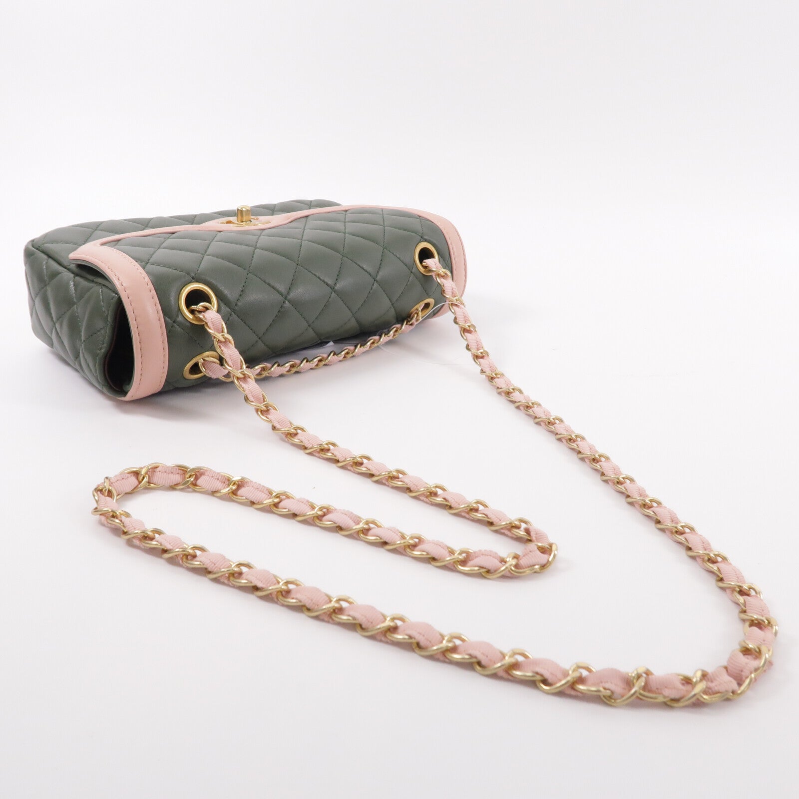 CHANEL 羊皮皮革Two-Tone Cuba Flap Bag鏈帶肩背袋
