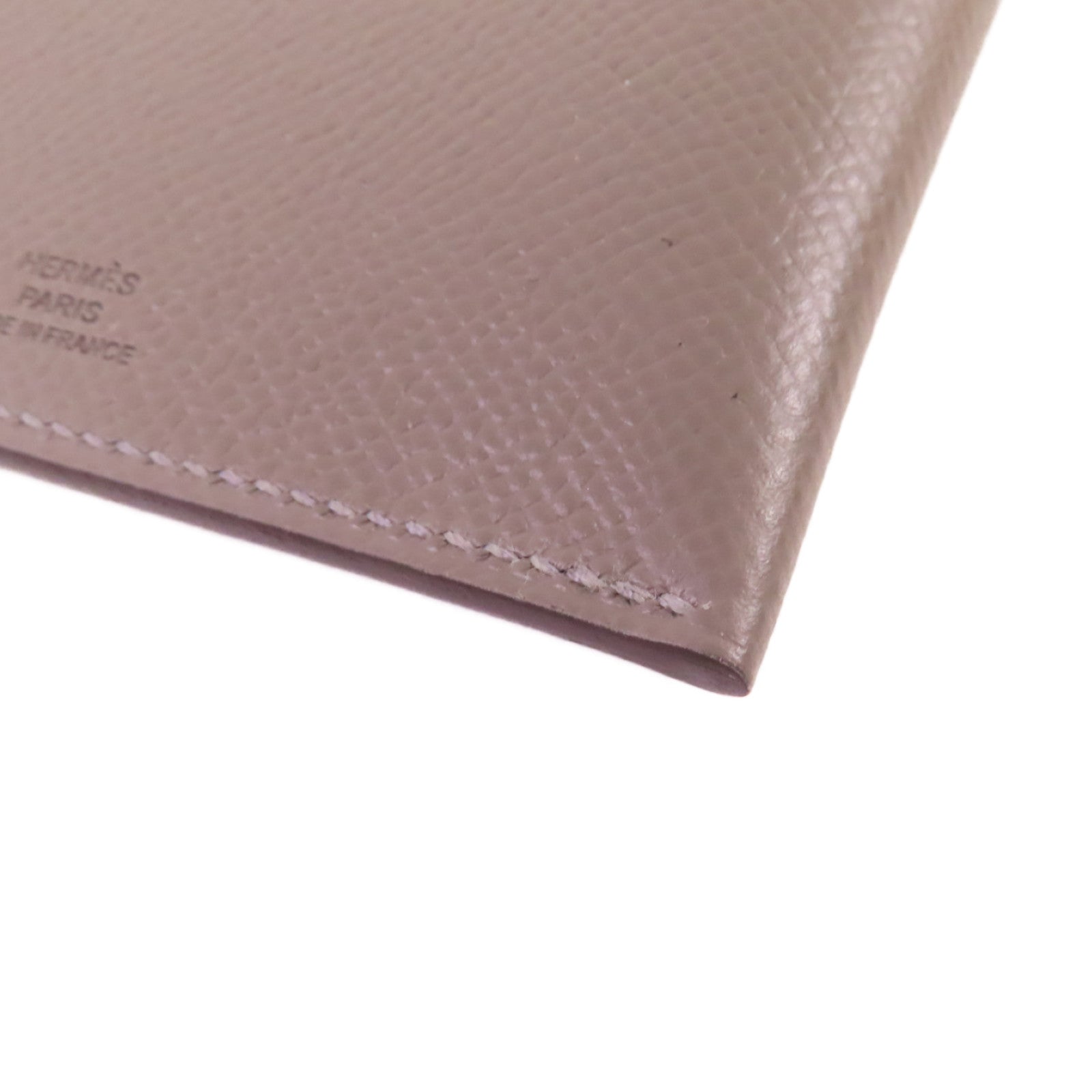HERMES Clemence皮革Passport Holder銀扣護照套Etain錫灰色