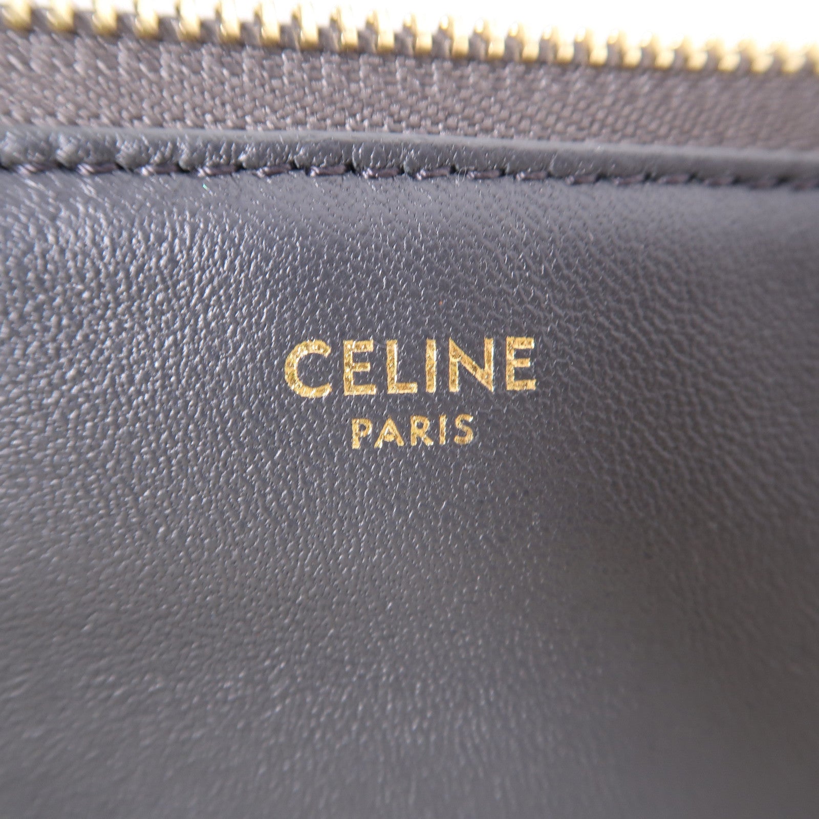 CELINE 羊皮皮革Trio金扣肩背袋灰色