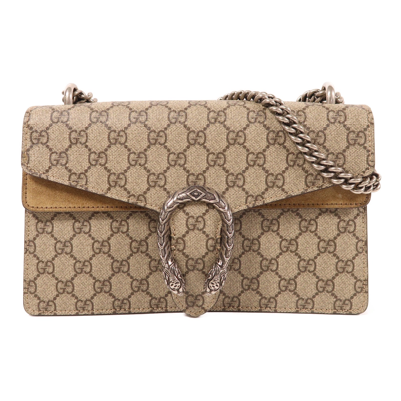 GUCCI 塗層帆布GG Supreme Dionysus銀扣鏈帶肩背袋