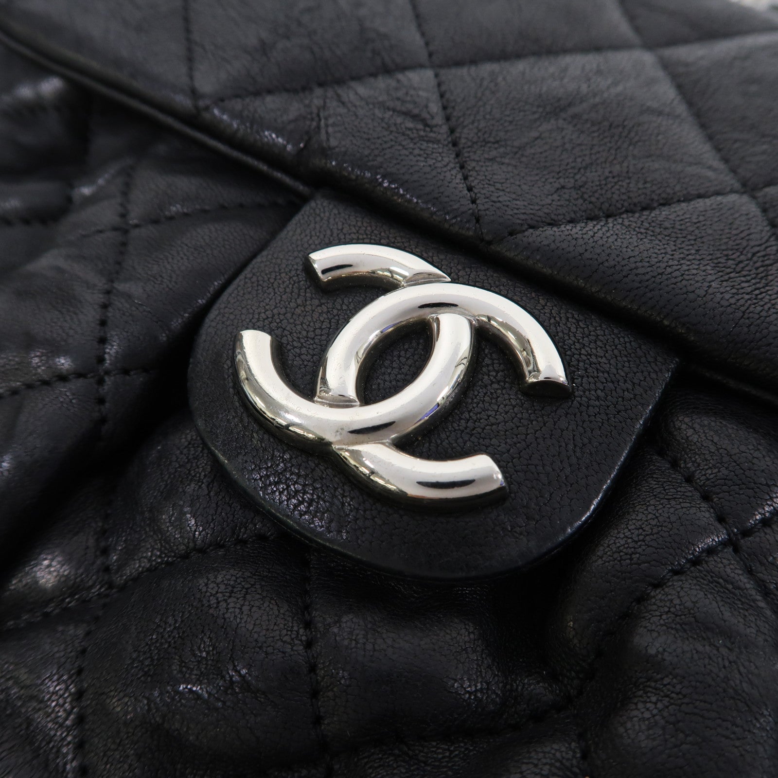 CHANEL 菱格牛皮皮革Chain Shoulder Bag銀扣鏈帶肩背袋黑色