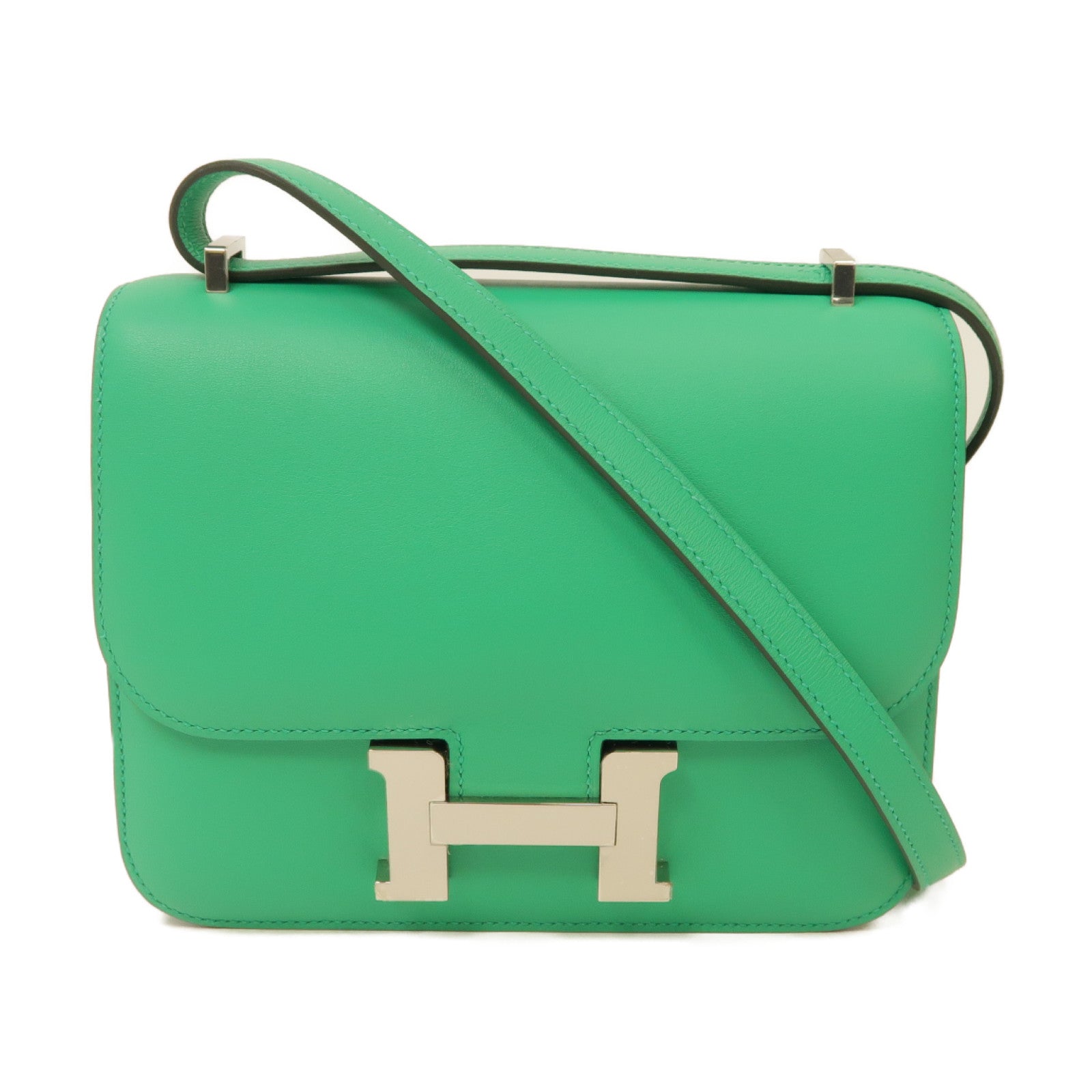 HERMES 【激減優惠】Swift皮革Constance Mini銀扣肩背袋綠色