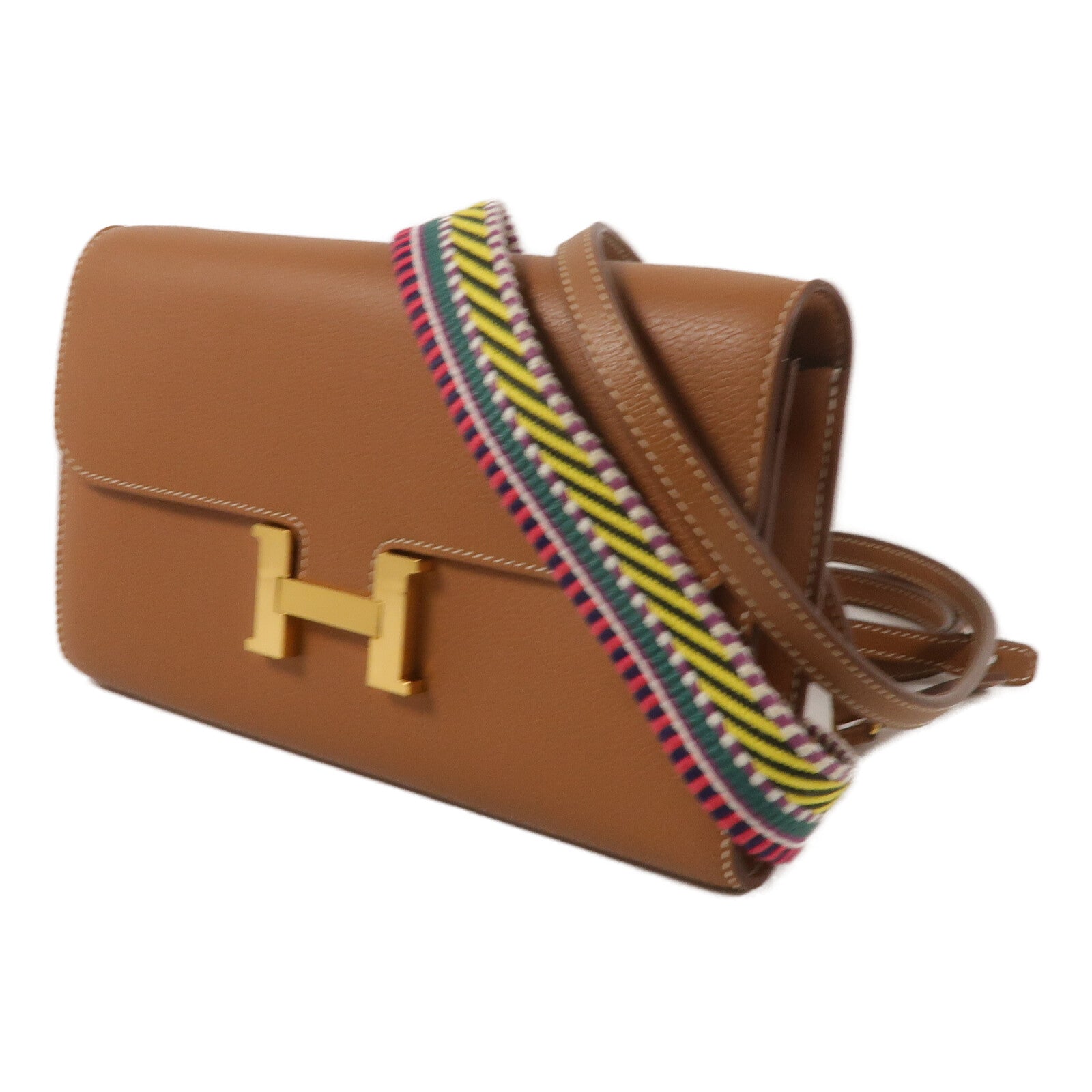 HERMES Evercolor皮革Constance To Go肩背袋Gold