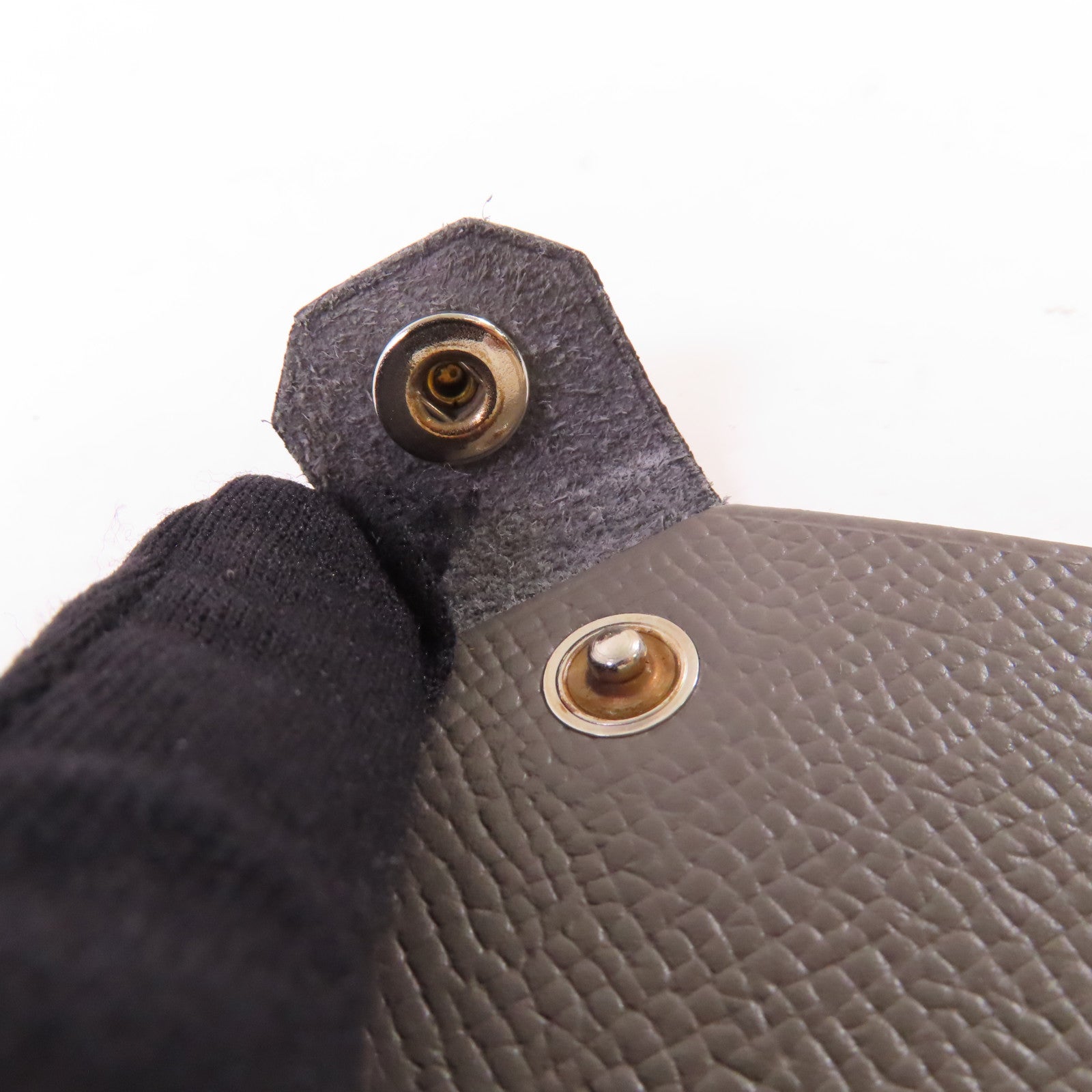 HERMES Clemence皮革Passport Holder銀扣護照套Etain錫灰色