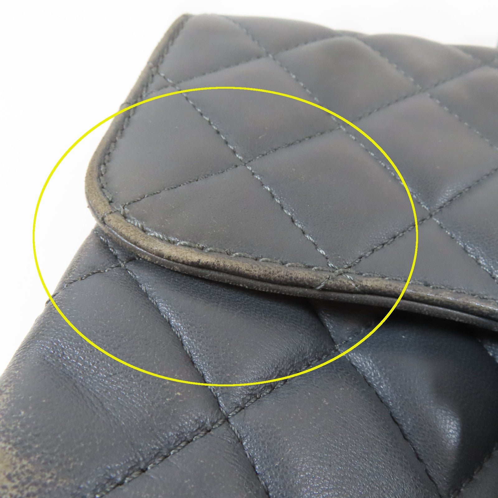 CHANEL 菱格羊皮皮革Chain Shoulder Bag銀扣鏈帶肩背袋灰色