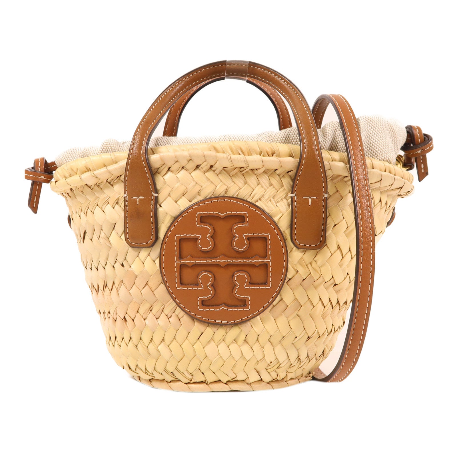 Tory Burch 草織Ella Mini Basket Bag手挽肩背兩用袋米色