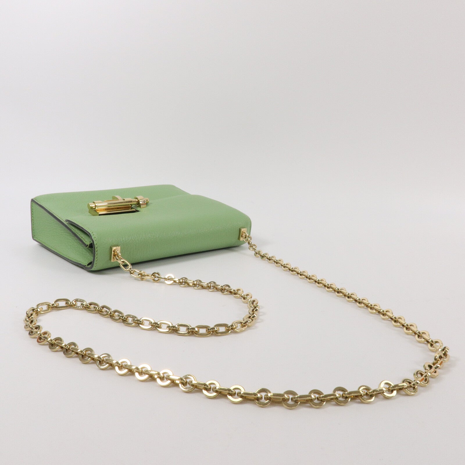 HERMES Chevre皮革Verrou Mini鏈帶肩背袋Vert Criquet