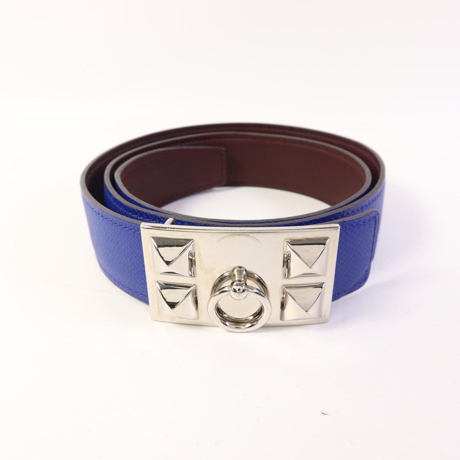 HERMES 【激減優惠】Epsom皮革Collier de Chein Belt銀扣皮帶